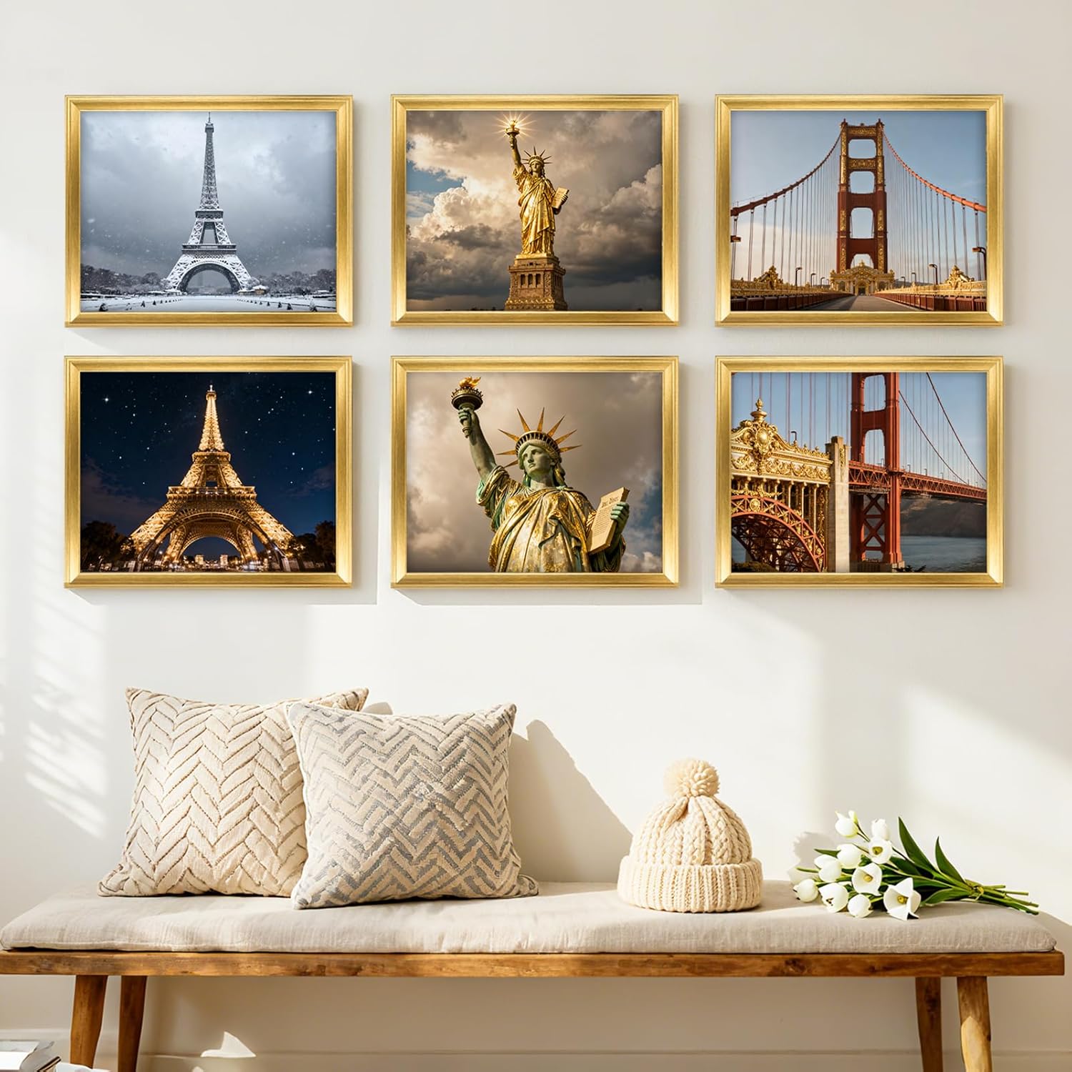 TWING 11x14 Picture Frames Set of 6, Display Pictures 8x10 with Mat or 11x14 Without Mat, Vintage picture frames for Wall Mounting or Table Display, Rustic Gold