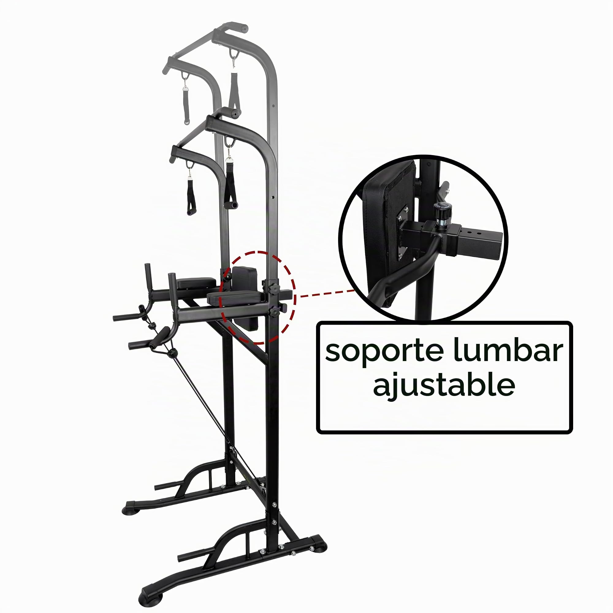wuuhoo® Rack Multifuncional - Estación de Dips y Pull-Ups con Respaldo, Cuerda de Tracción y Cuerda de Tensión hasta 150kg de Capacidad