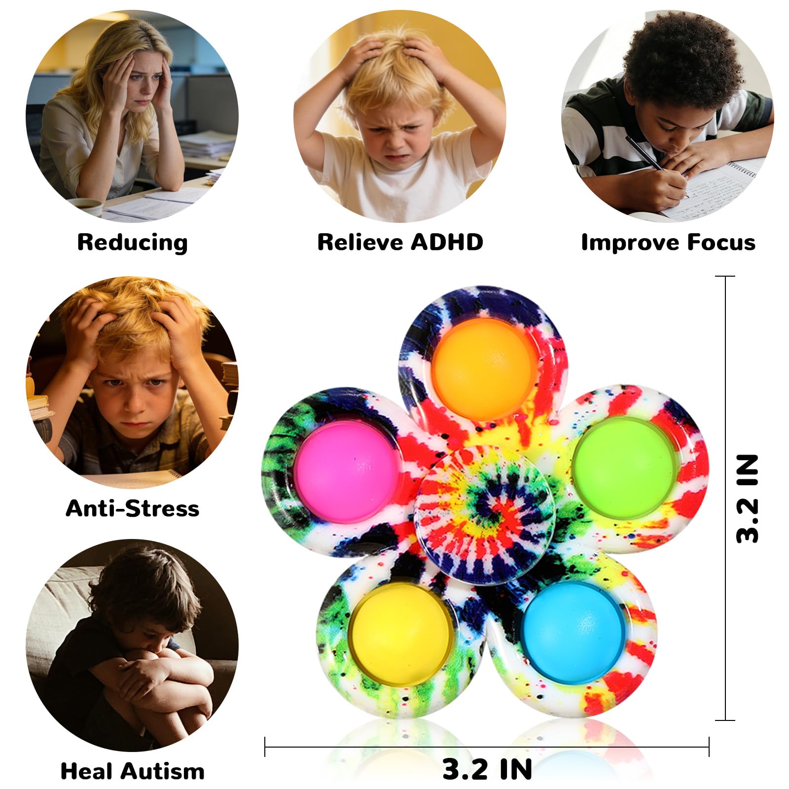 SCIONE Pop Fidget Spinner Toys 4-pak, upominki na imprezę, Boże Narodzenie, zabawki fidget, zestaw zabawek sensorycznych dla dzieci, proste, ADHD, odprężające, ręczne błystki