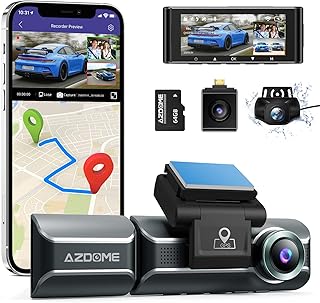 AZDOME M550 Dash Cam 3 Channel, Built in WiFi GPS, Free 64GB Card, Front Inside Rear 1440P+1080P+1080P Car Dashboard Camera Recorder, 4K+1080P Dual, 3.19" IPS, IR Night Vision, Capacitor, Parking Mode