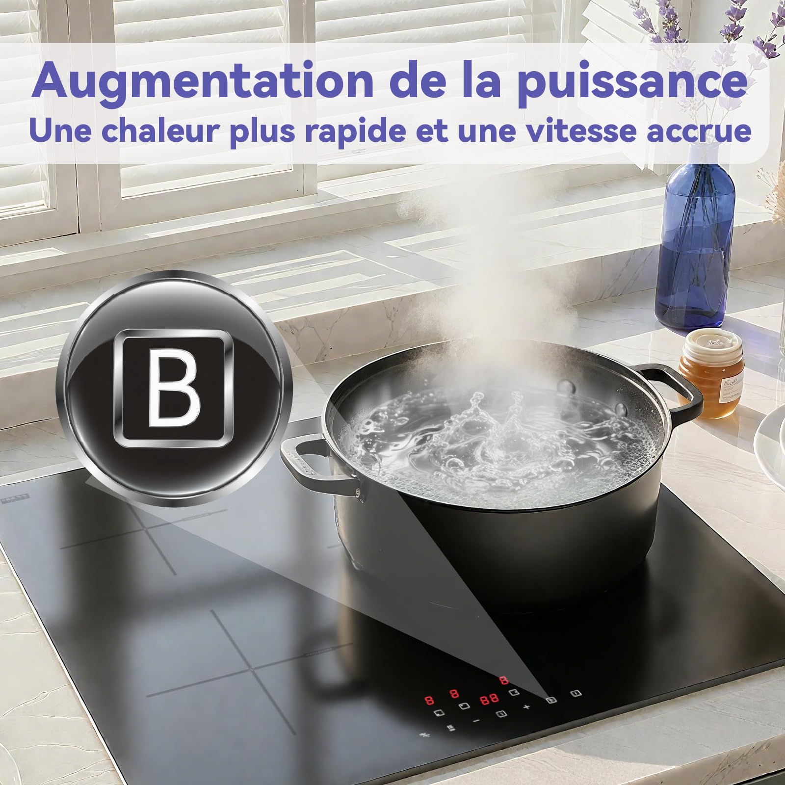 STARCHARTS Plaque Induction 3 Feux Encastrable 6680W 59 cm Italy ILVA Glass Verrouillage Enfant Pause 9 Niveaux Puissance Minuterie 99 min