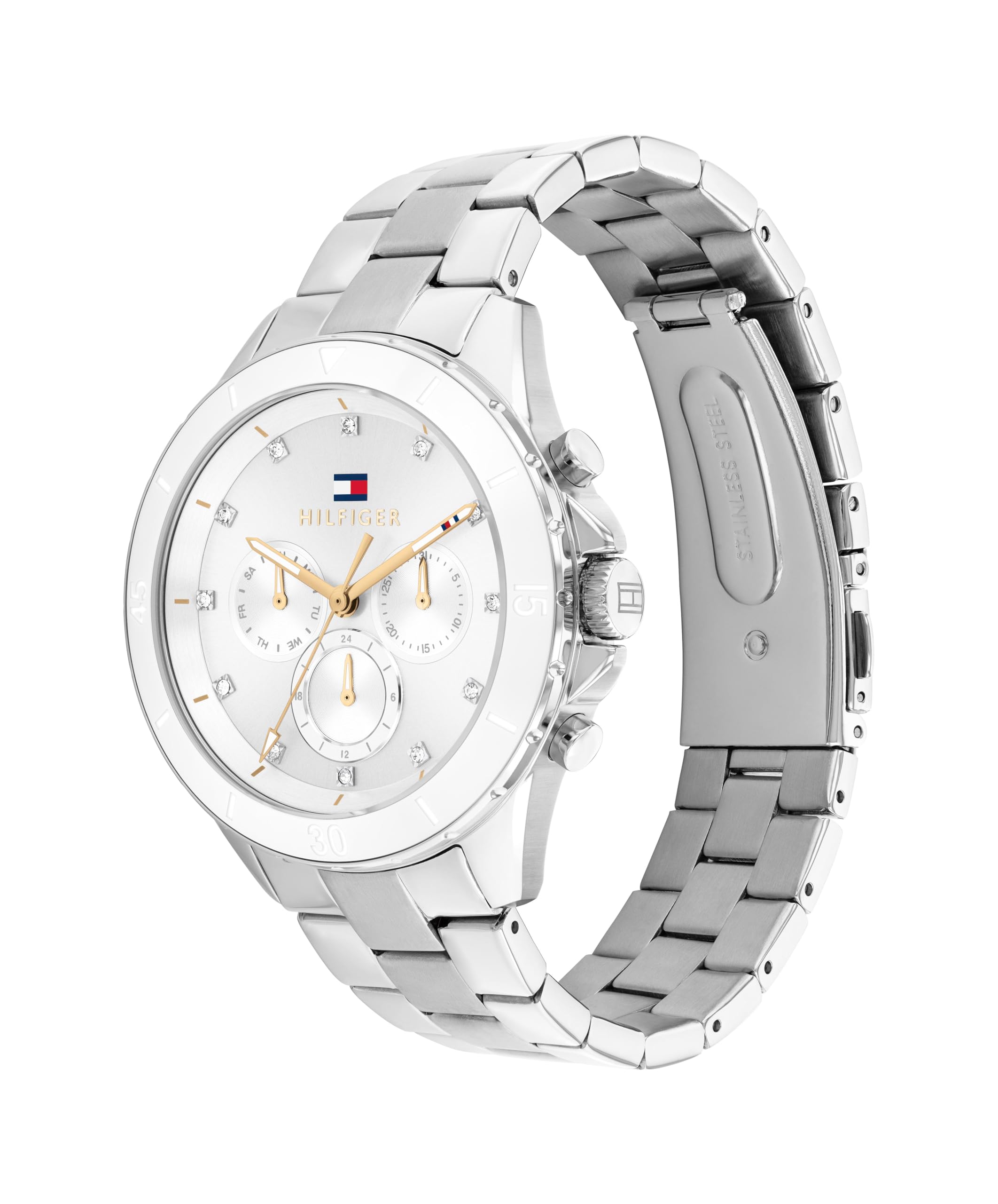 Tommy Hilfiger Reloj Analógico de Cuarzo multifunción para Mujer con Correas en Acero Inoxidable