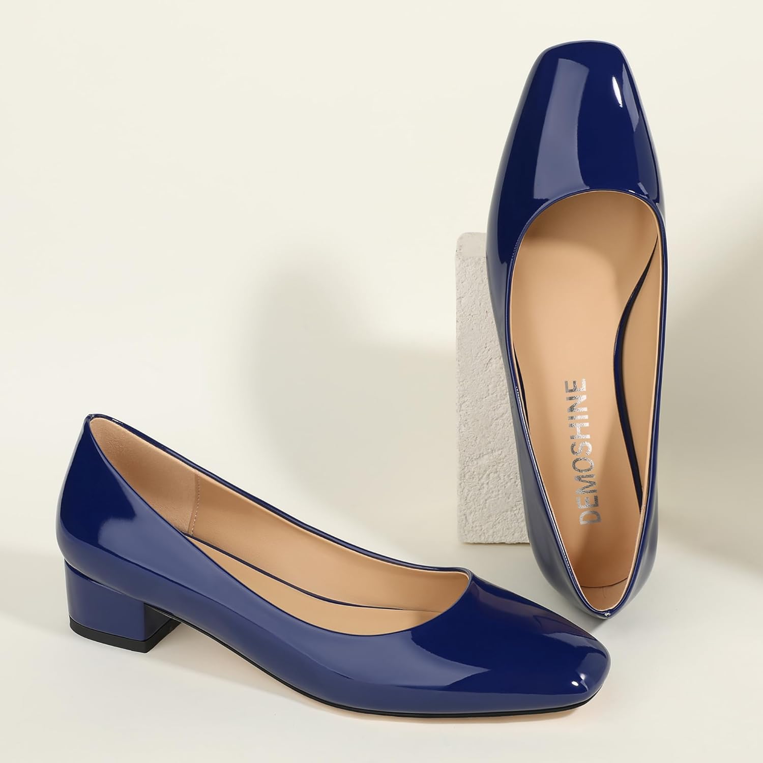 Women's Low Block Heel Pumps Slip On Square Close Toe Chunky Heels Comfortable Office Work Business Casual Professional Patent Dress Shoes 1.2 Inch - Image 5