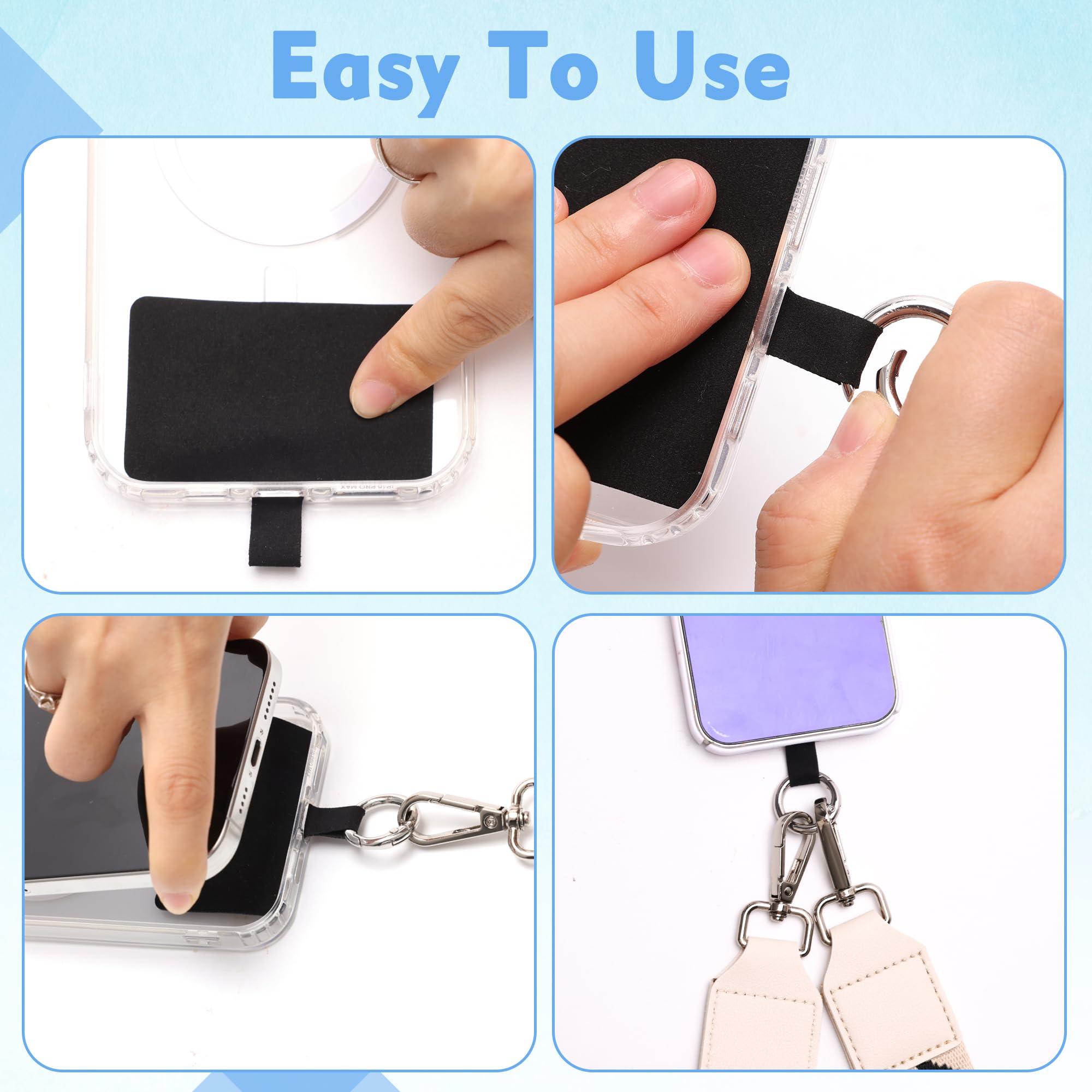 4 cinghie clip and go per telefono con tracolla a portafoglio, elegante cordino per cellulare con custodia con cerniera, tracolla regolabile con 4 motivi per tutti i telefoni