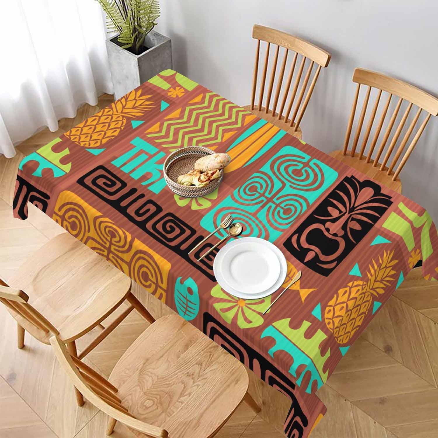 Tovaglia Antimacchia 300x140 cm Rettangolare Geometria Africana Tovaglie Impermeabile 3 Metri Copritavolo Poliestere Protezione Tavolo Esotico, per Feste (12-14 Posti) a-4678