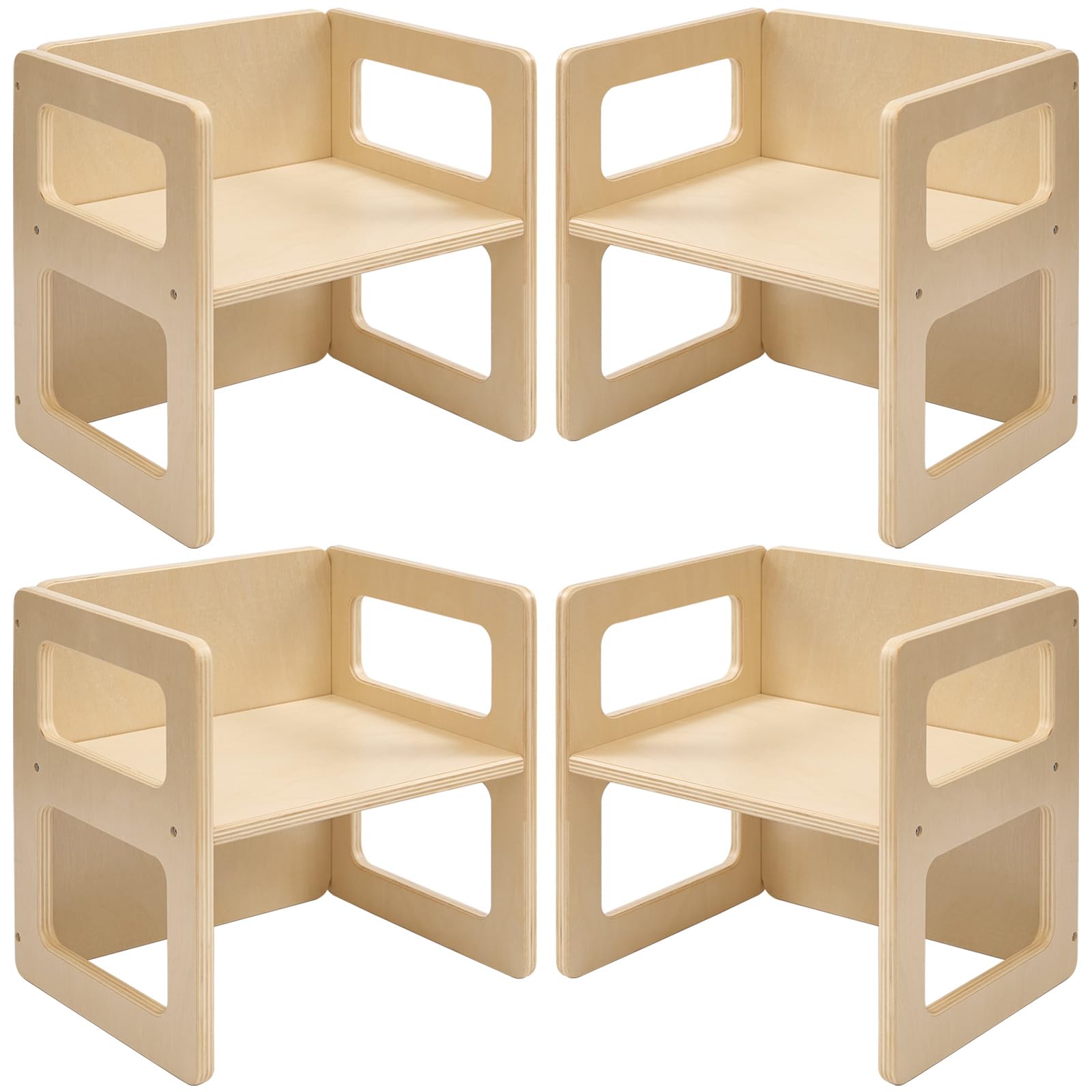 FUNLIO Height Adjustable Montessori Weaning Chair for Age 1-3, Quality Solid Wooden Chair, for Eating/Reading/Playing,Montessori Furniture with CPC Certified - Natural(4pcs)