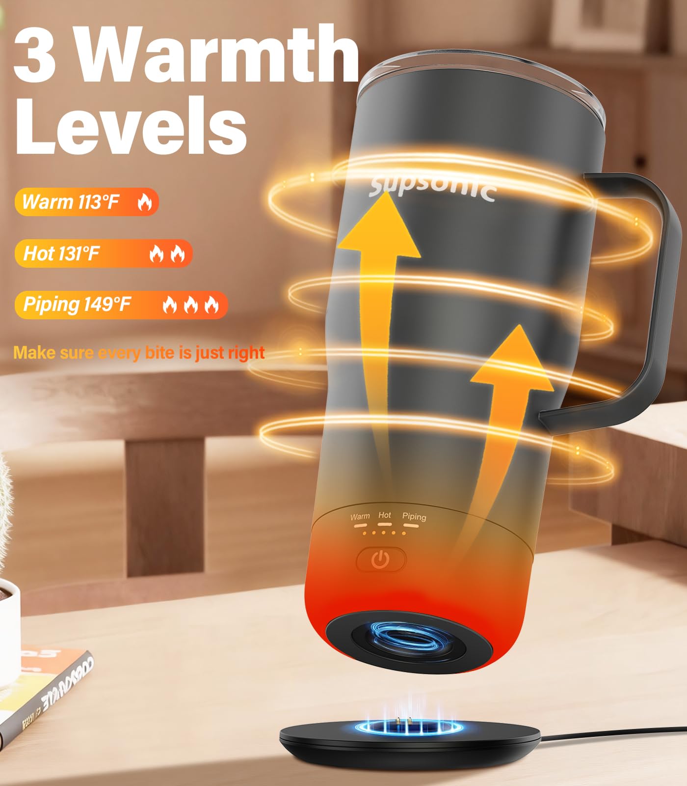 Supsonic - Tazza autoriscaldante da 590 ml, set scalda-tazza da caffè elettrico con spegnimento automatico, riscaldamento a temperatura ricaricabile per bevande, caffè a casa e all'aperto, tazza da