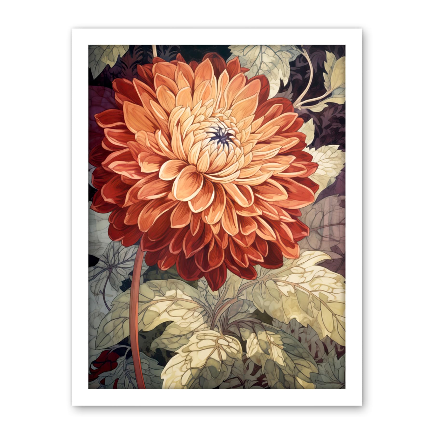 Artery8 Orange Dahlia Flower Watercolour Illustration Artwork Framed Wall Art Print 18X24 Inch