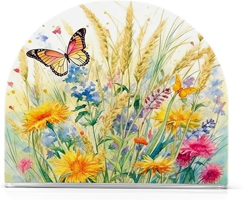 Napkin Holder Rustic Wildflowers Butterfly Napkin Holders for Tables, Clear Acrylic Napkin Holders Cocktail Napkin Holder for Kitchen Restaurant Bar
