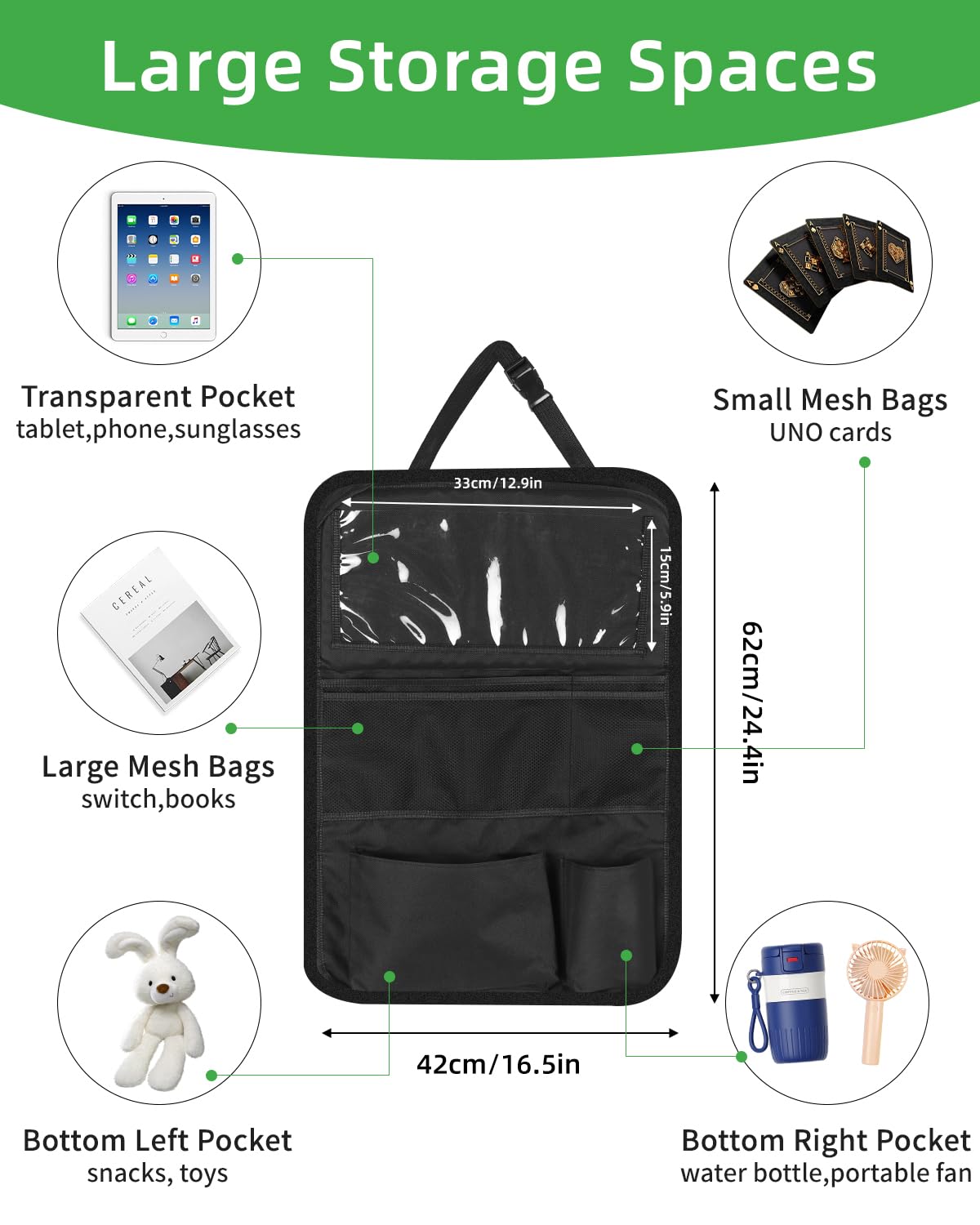 2 Stück Auto Organizer, Autositz Organizer, Große Rückenlehnenschutz, Wasserdicht Multifunktionale Auto Aufbewahrungstasche Kinder, Sitzschutz mit Klapptisch,Tablet Tasche und Viele Taschen, Schwarz