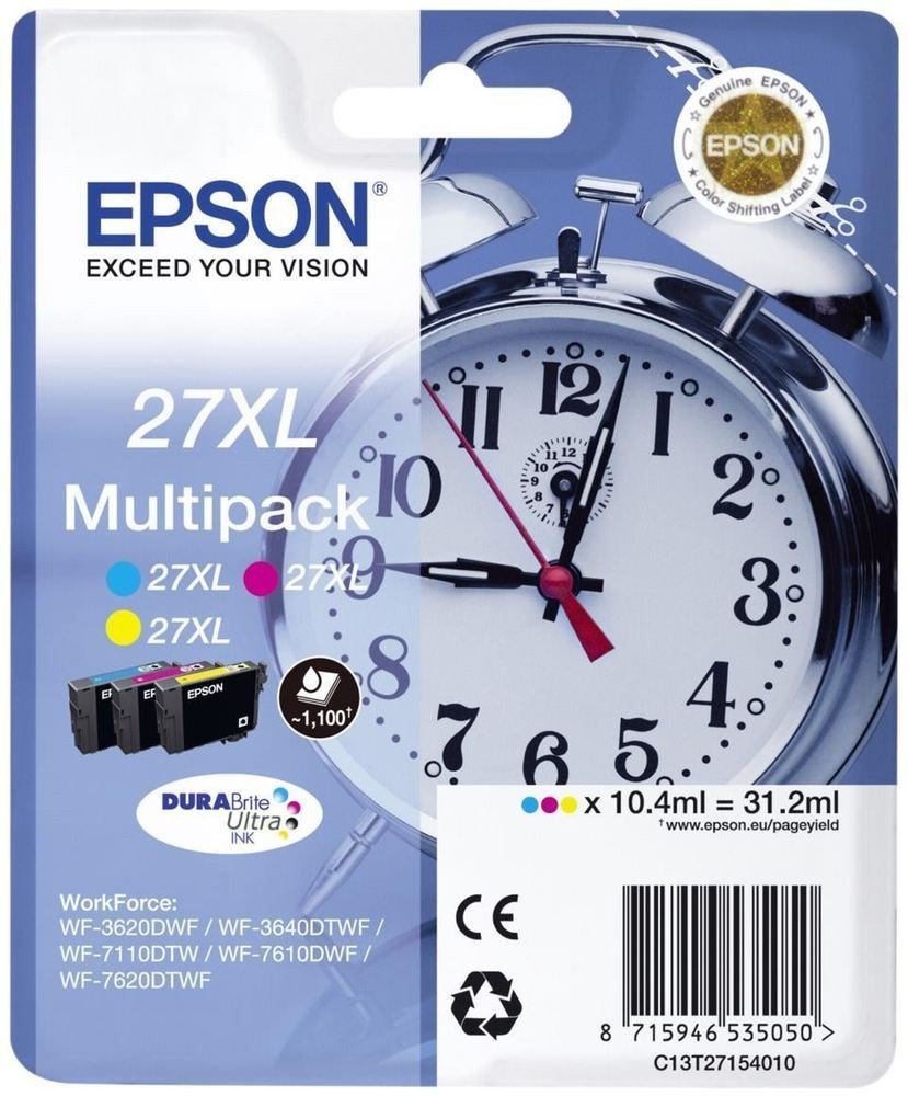 Epson C13T27154022 Inchiostro, Multicolore & 27 Durabrite Ultra Ink- Cartuccia D'Inchiostro, Xxl, Nero (Black)