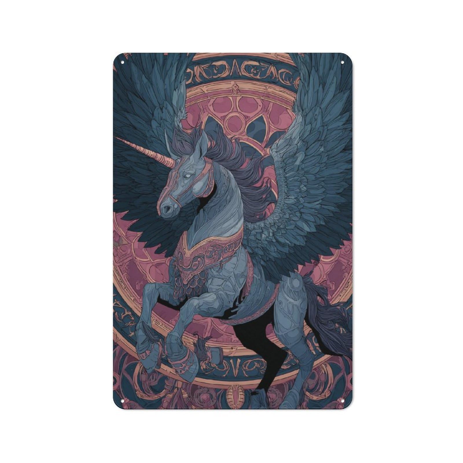 Junmoney Enchanted Winged Unicorn Tin Wall Plaque 30X20cm With For Living Room Wall, Gift For Feature Wall Decorators During The Christmas Season