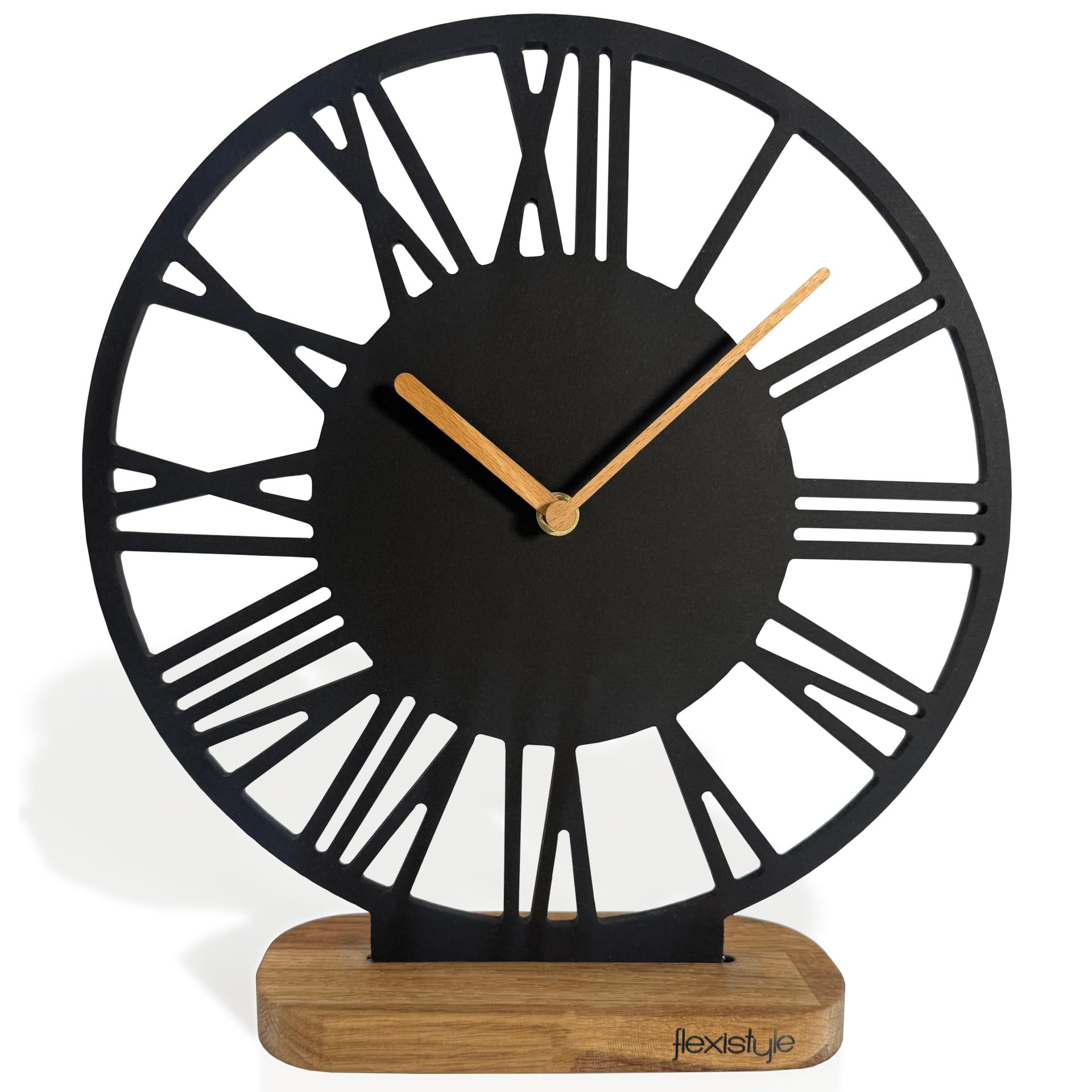 FLEXISTYLE Stehende Uhr aus Holz Eiche 30 cm – Moderne Tischuhr, Standuhr mit Lautlosem Quarzmechanismus ohne Tickgeräusche, Minimalistisches Design für Wohnzimmer, Büro & Schlafzimmer