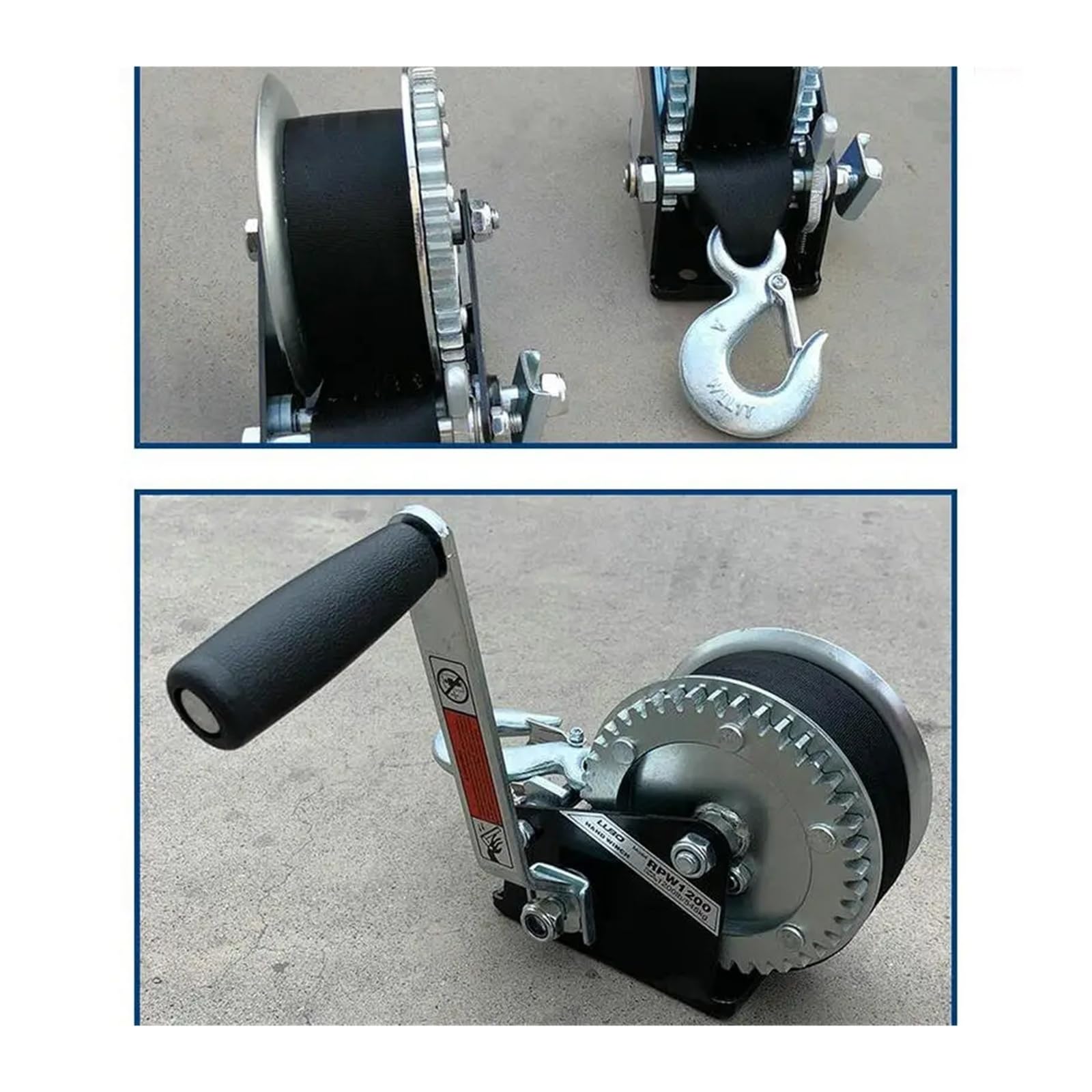 Cabrestante para remolque, Cabrestante manual autoblocante for barco o camión de servicio pesado 2500P, con manija trinquete, cabrestante eslinga cable elevación fácil tracción(1200P Ribbon 8M)