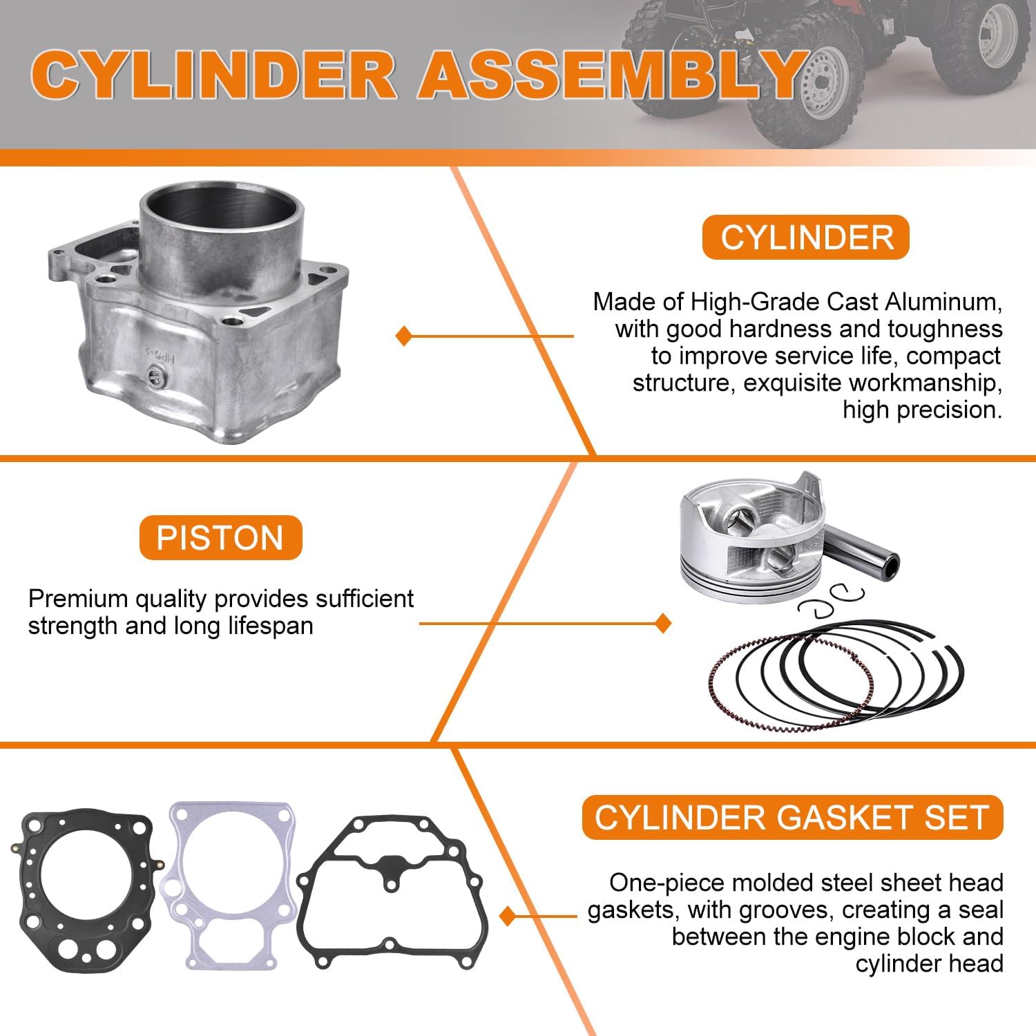 Cylinder Piston Gasket Top End Rebuild Kit for Honda FOURT/RAX 420 RAN/CHER 4X4 TRX420 FE FM TE TM FA FPA FPM Replace OEM 12100-HP5-600 12100-HP7-A00