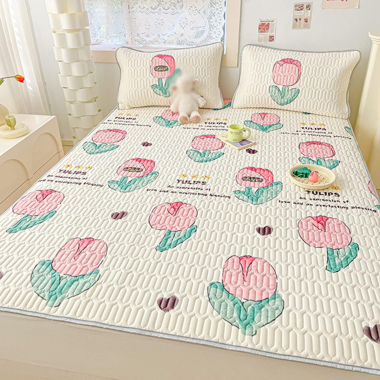 Bed Pad Queen Size Natural Spring/Summer Use Smooth Sweat Absorbing Pad Sweat Absorbing Pad Bed Pad Easy to Install Washable (Style M24 150 x 200cm*S)