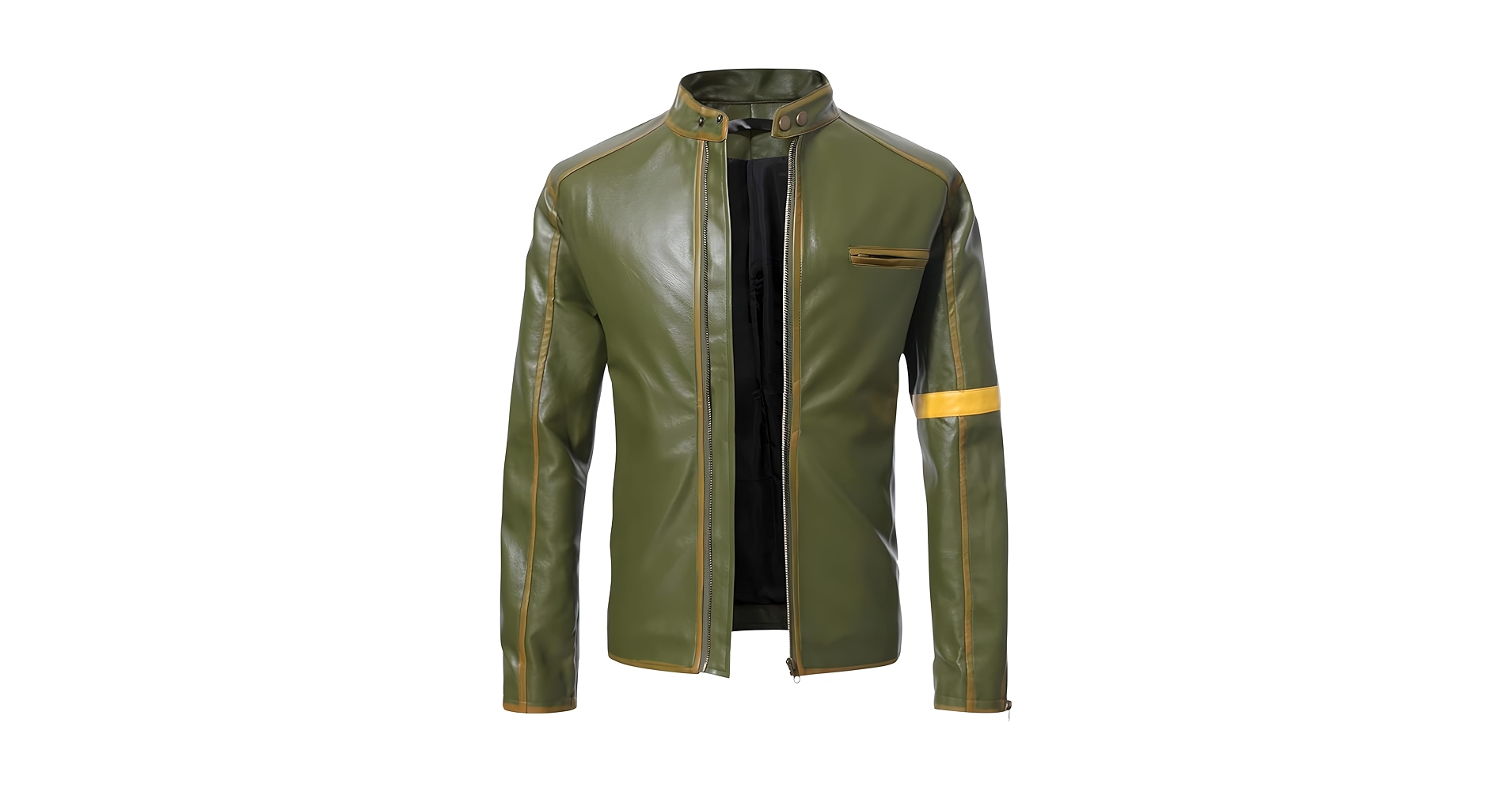 Men's Olive Green Real Leather Jacket with Zip Closure