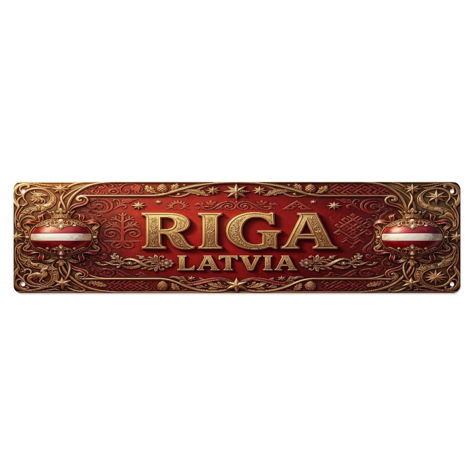 Vintage Riga Latvia Flag Pattern Metal Tin Sign