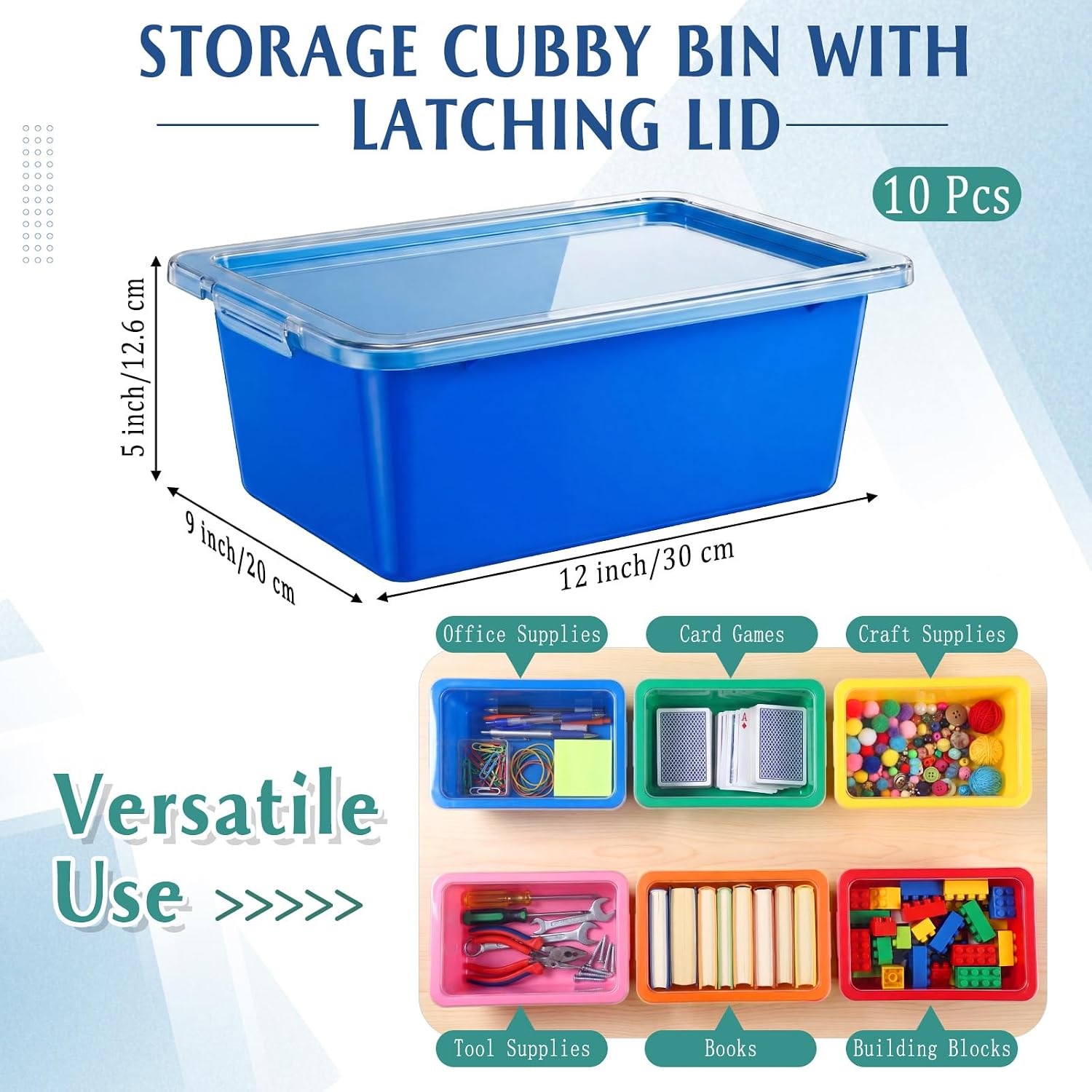 10 Pcs Classroom Storage Cubby Bins with Latching Lid,Candy | 8 Qt Plastic Stackable Storage Bin, Plastic Book Bins with Labels, Suitable for Classroom School Sorting Arts Organizer