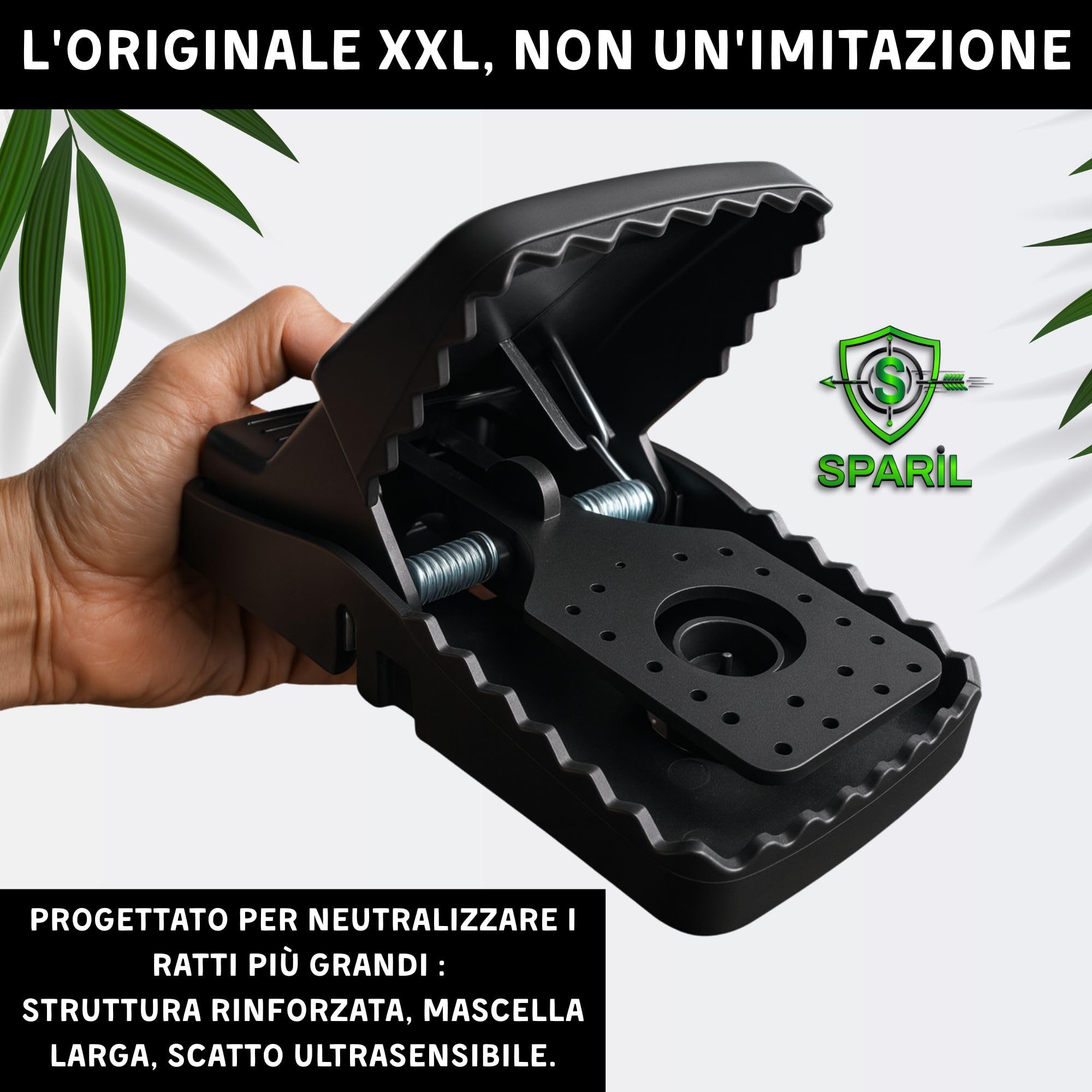 Trappola per Topi Grandi XXL 21cm SPARIL. Kit 2 Trappole a Scatto per Ratti Riutilizzabili Senza Veleno. Guanti e Ebook in Omaggio. Per Cantina, Garage ed Esterno