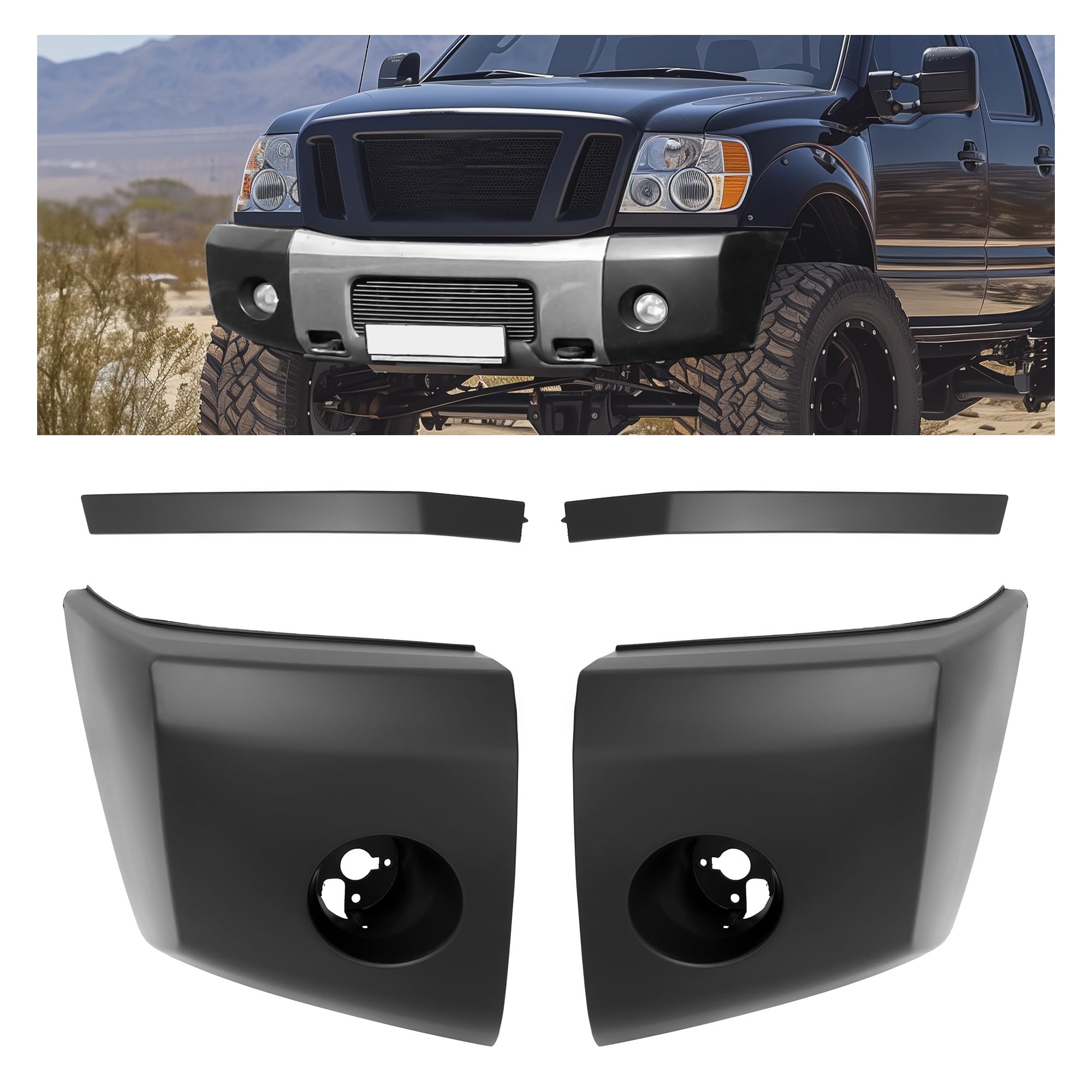 KUAFU Front Bumper End Cap+Extension Filler Compatible with 2004-2007 Nissan Titan/Armada/Pathfinder Armada LE SE XE NI1005147 NI1004147 NI1089106