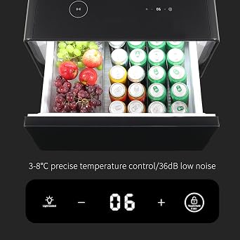 GOWE Modern Smart Side Table with Built-in Fridge, Wireless Charging, Temperature Control, Power Socket, USB Ports, Outlet Protection, Induction Light, Black