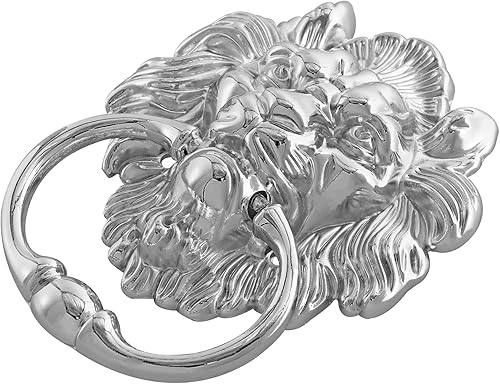 Vista 9 de MOLIGOU Lion Head Door Knocker, 6 Inch Decorative Front Door Knocker, Antique Lion Door Ring Pull Handle (Gold)