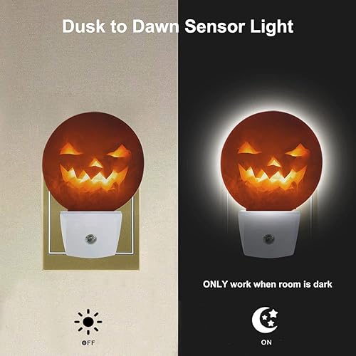 Miniatura 2 de EKOBLA Lámpara de noche espeluznante con cara de calabaza, Nightmare Before Christmas Pumpkin Jack, luz nocturna con sensor de atardecer a amanecer,