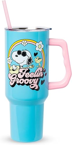 Miniatura 29 de Silver Buffalo Adventure Time With BMO - Vaso de acero inoxidable de doble pared con asa y pajilla, cabe en portavasos estándar, 40 onzas