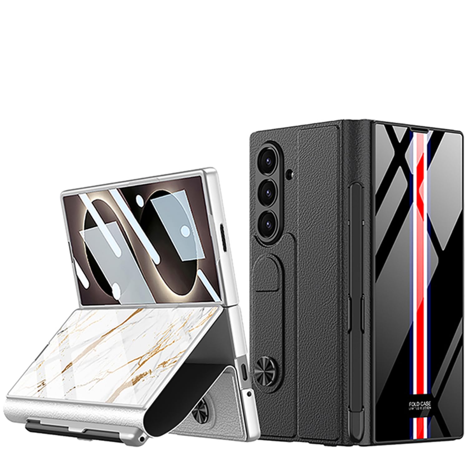 COQUE Galaxy Z Fold 8 Ultra z folią, skórzane etui z klapką i szkłem z miejscem na długopis, uchwyt do Samsung Galaxy Z Fold 8 Ultra-White Limited