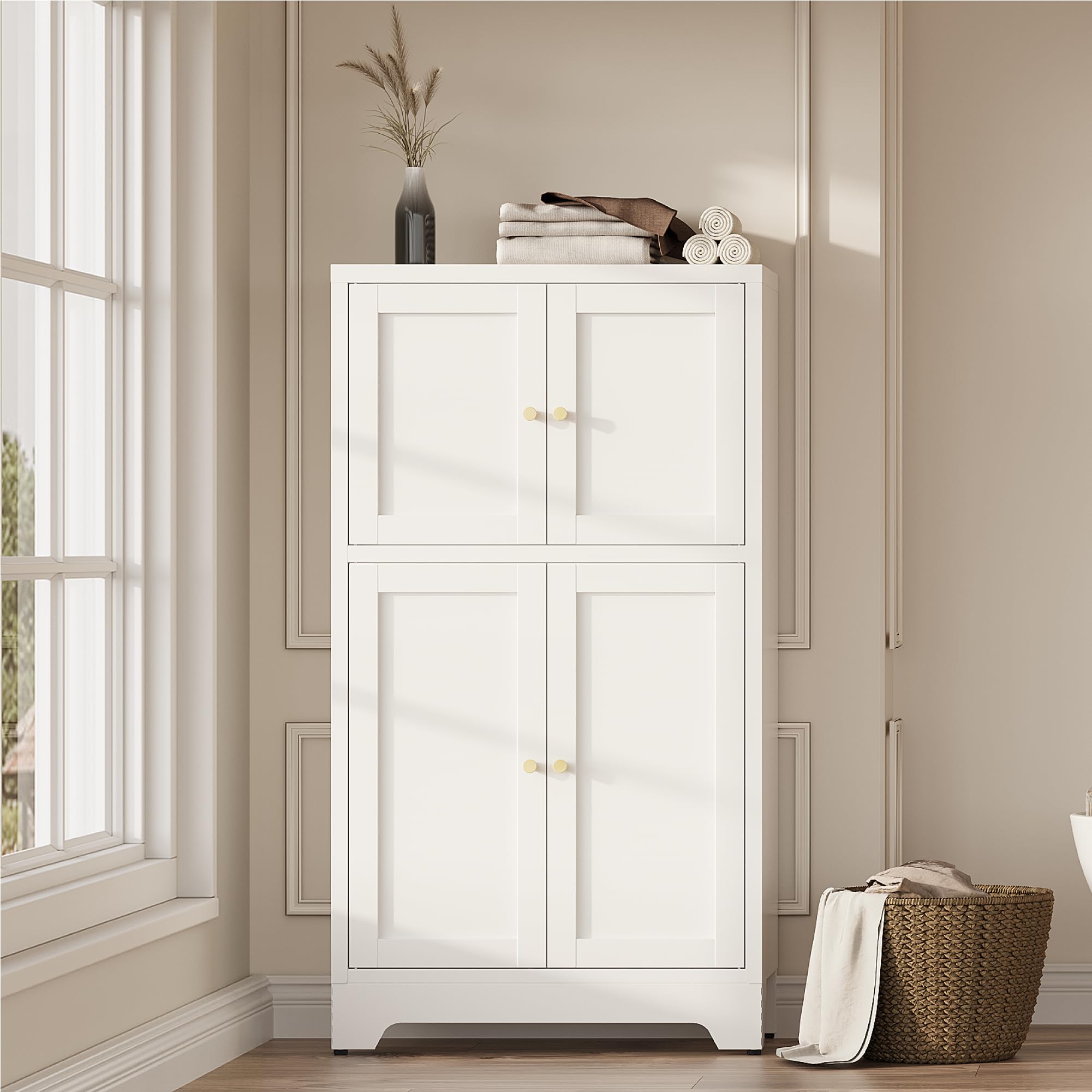 QPRVPTOW Bathroom Floor Storage Cabinet,Freestanding Bathroom Storage Cabinets,White Bathroom Cupboard,Metal Floor Cabinets,Small Cabinet with 2