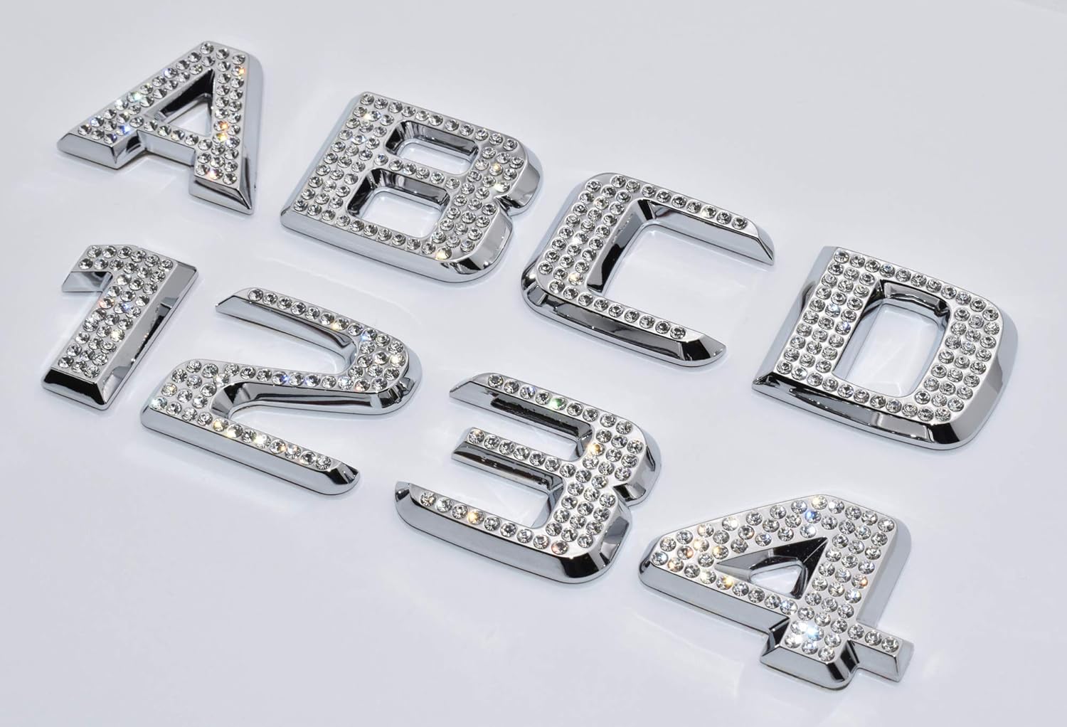 Personalized Set of Chrome Auto Letters and Numbers - Crystal Style