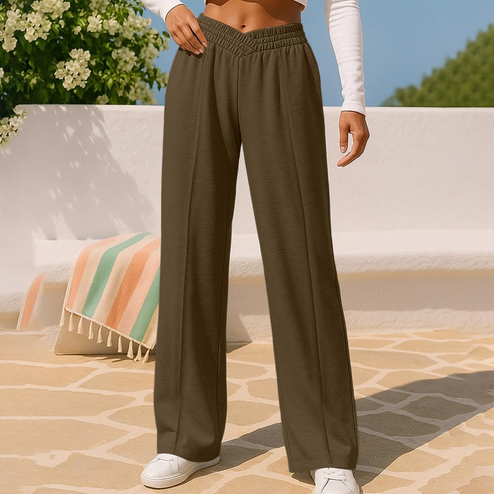 Generico Pantaloni da Jogging Donna Pantaloni Sportivi Vita Alta Comodi Pantalone a Gamba Larga Larghi e Morbidi Pantalone Baggy con Tasche Pants Lunghi con Coulisse Regolabile per Fitness Sport