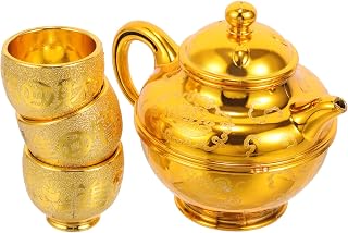 OUNONA Sturdy Plastic Offering Cup with Sand Gold Teapot and Cups Buddhist Worship Water Offering Bowl for Temple Ceremony and Ritual Use