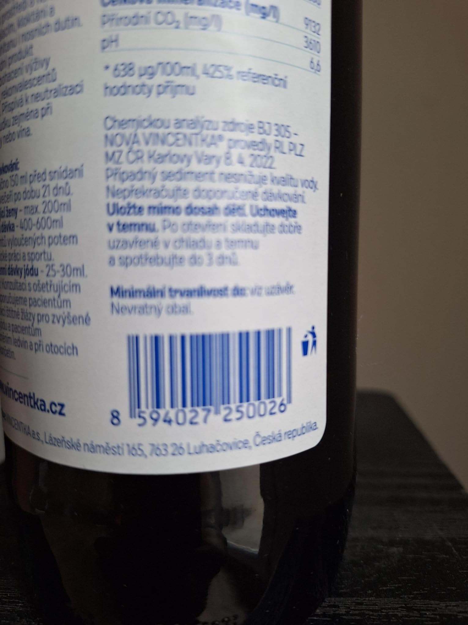 Vincentka Heilwasser, natürliches Mineralwasser aus Tschechien, 0,7L x 6 Flaschen