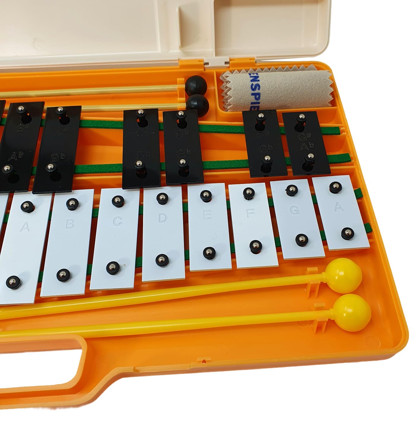 ROCKSTAR - Glockenpiel Carrillón Metalófono AG27K Cromático, 27 Teclas Negras y Blancas con Estuche, 4 Mazas y Paño de limpieza. Xilófono para Estudiantes y Profesionales, Instrumento Musical