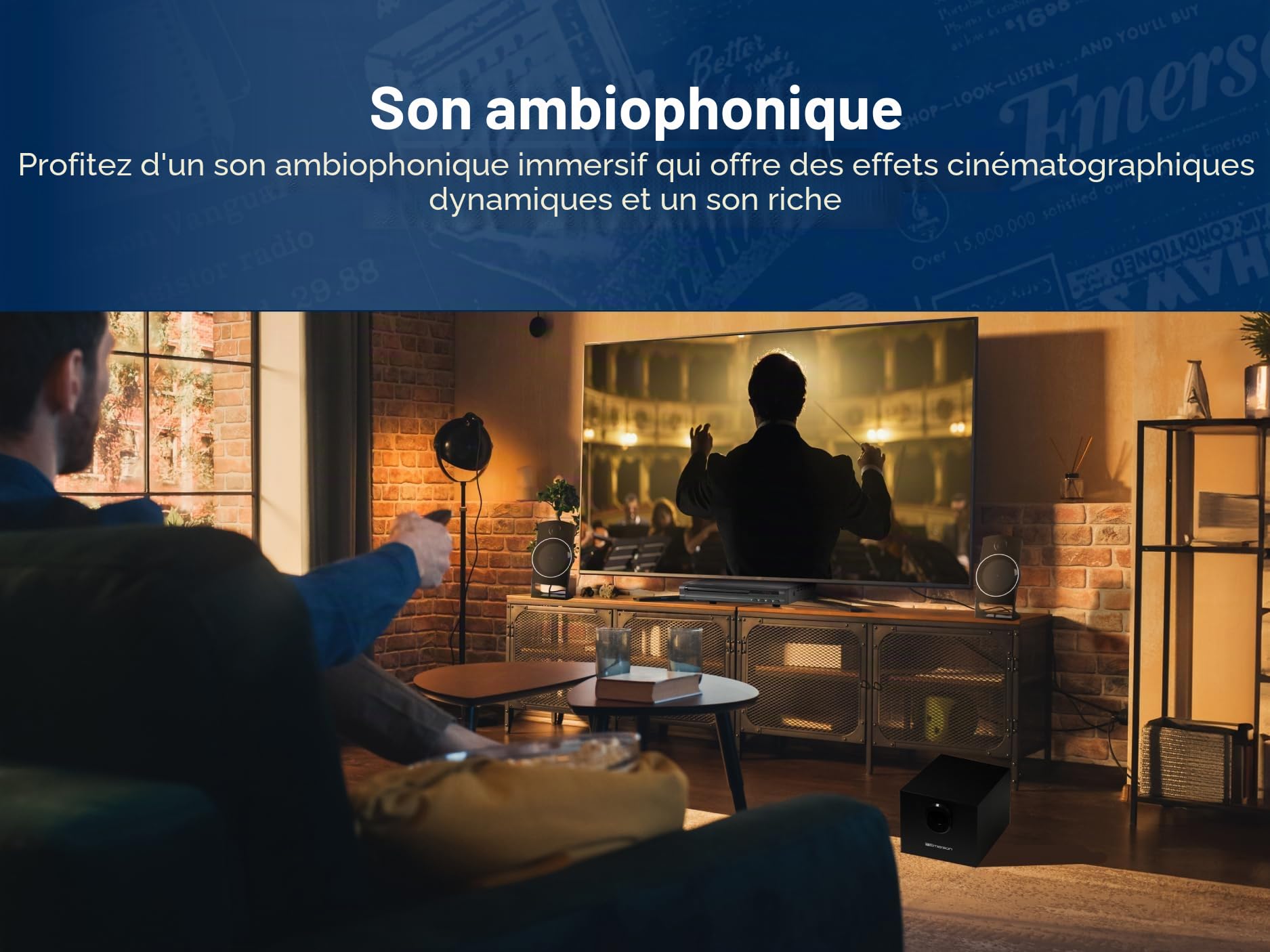 Emerson ED-8050 Système Home Cinéma 2.1 Canaux Lecteur DVD Son Surround Subwoofer Sortie HDMI Lecture USB Haut-Parleurs