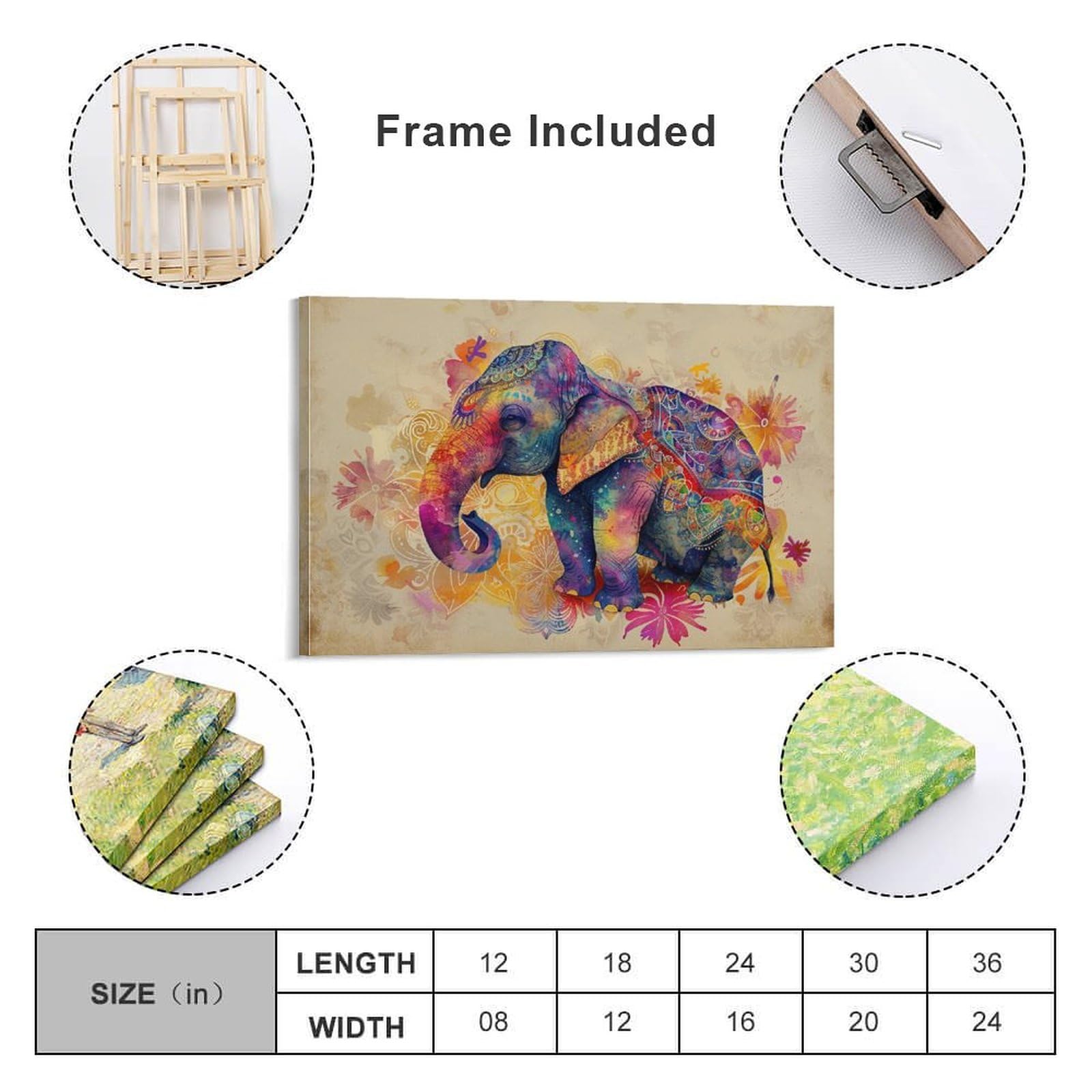 Amazon.co.jp: 絵画 かわいいカラフルな象 アートパネル ポスター