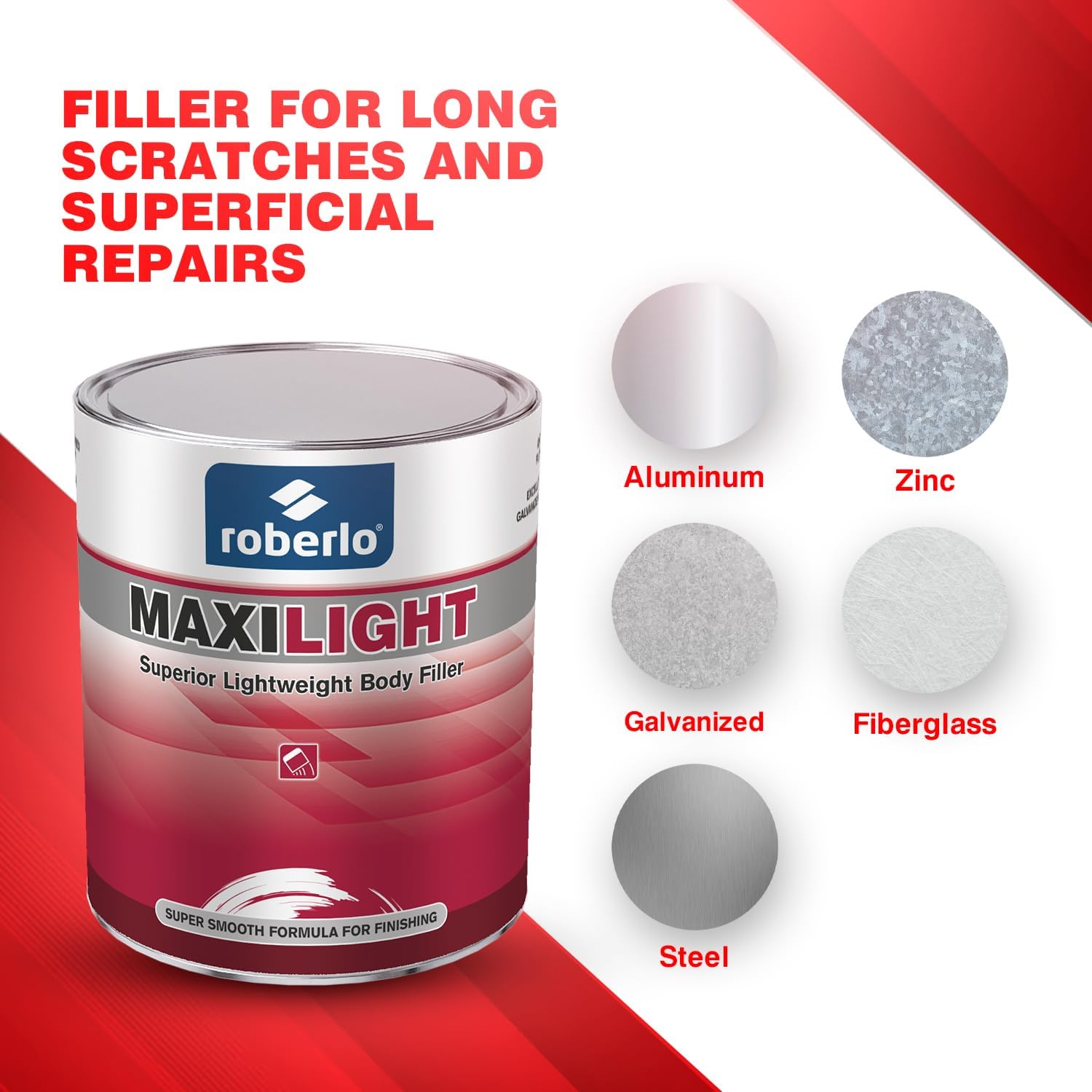 Maxilight Superior Lightweight Auto Body Filler - Easy Application, Super Smooth Self-Leveling Formula, Creamy Texture, Ideal for Large Area Repairs, Dents, Dings, Holes, Scratches & Rust