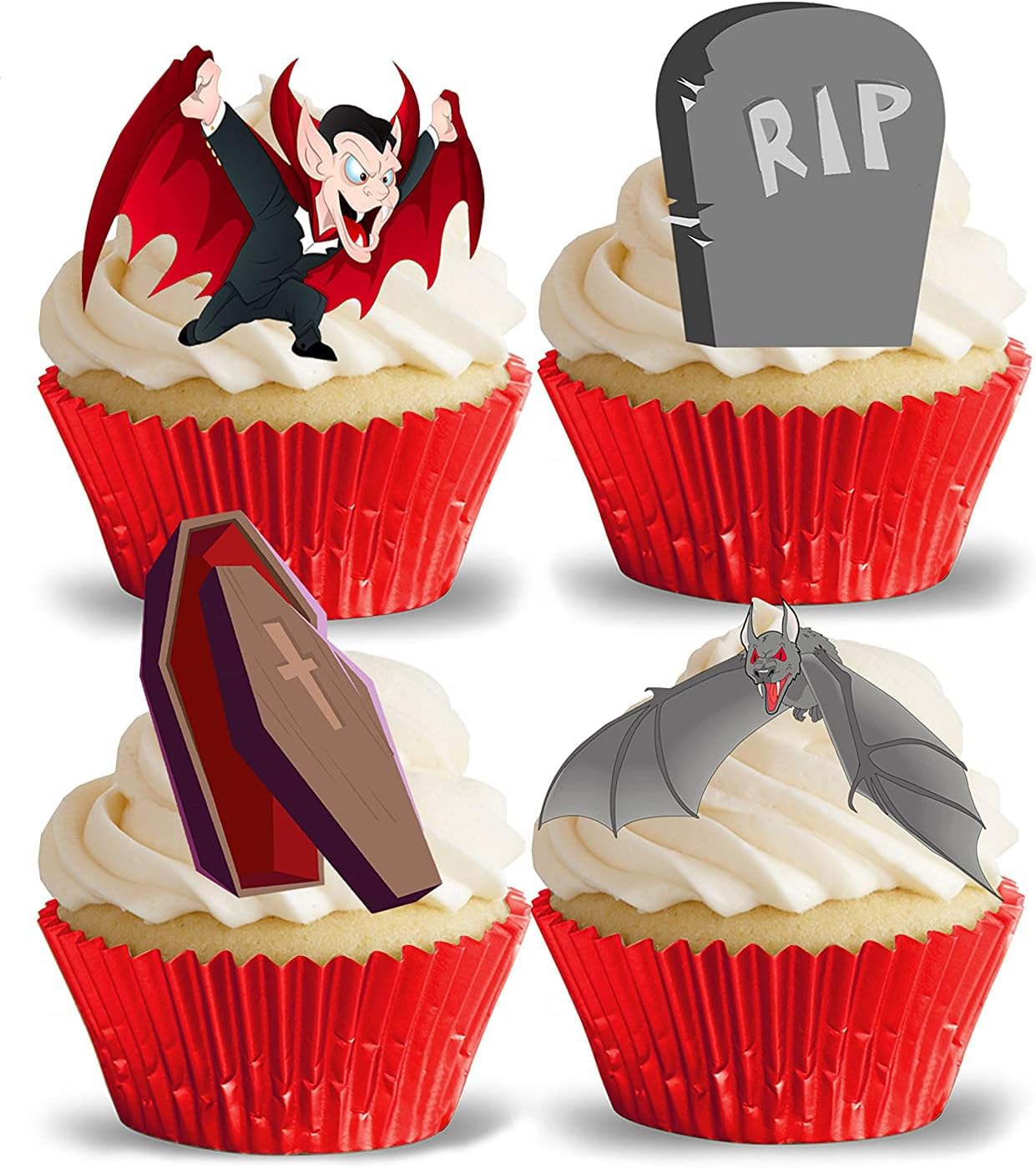 PRE-CUT VAMPIRE & ACCESSORIES EDIBLE RICE/WAFER PAPER CUPCAKE CAKE TOPPERS HALLOWEEN PARTY DECORATIONS