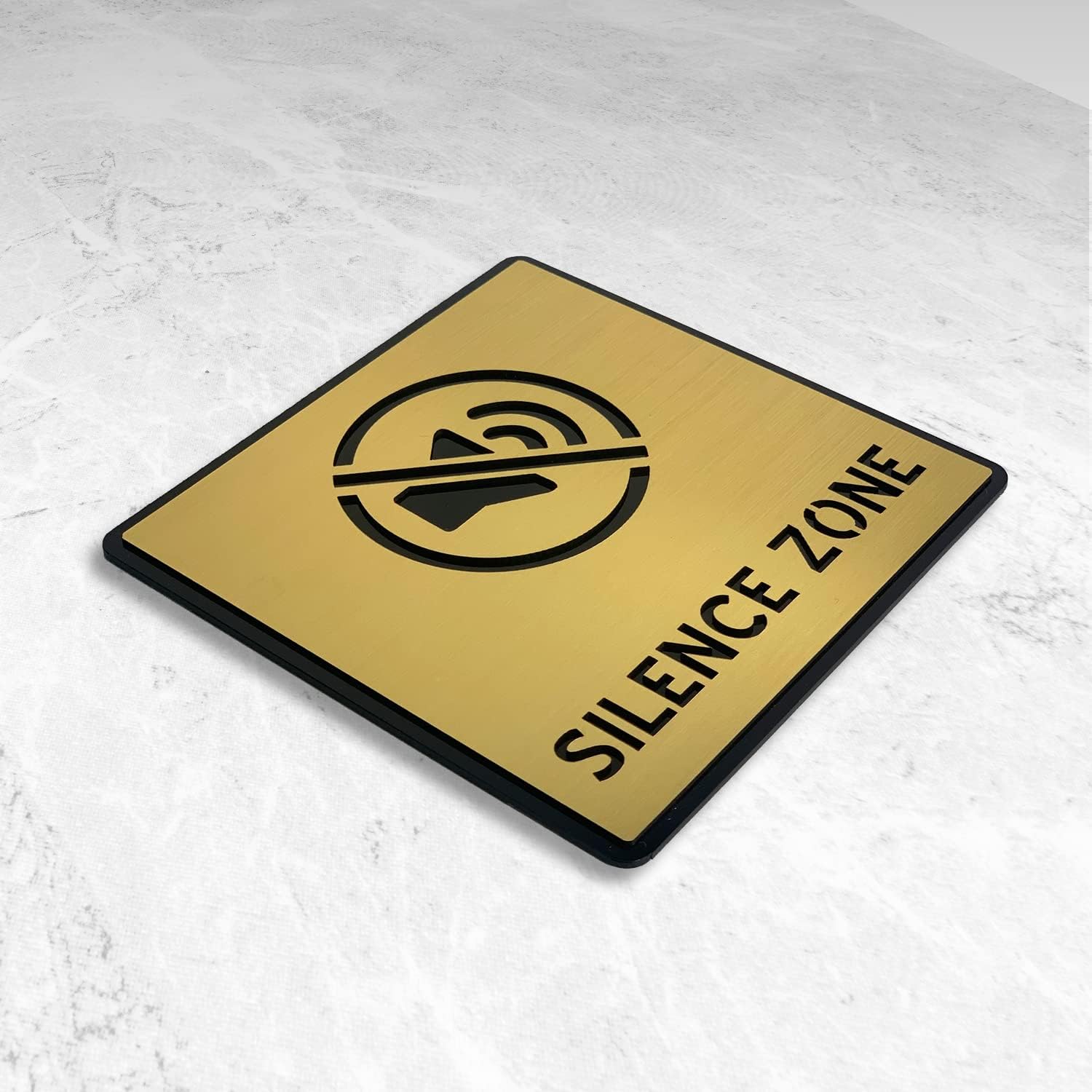 Premium Brush Finish Gold Acrylic Silence Zone Door Sign Easy to Mount 3M Self-Adhesive Tape 5.8 Inch Signage for Office Corporate Hospital Business