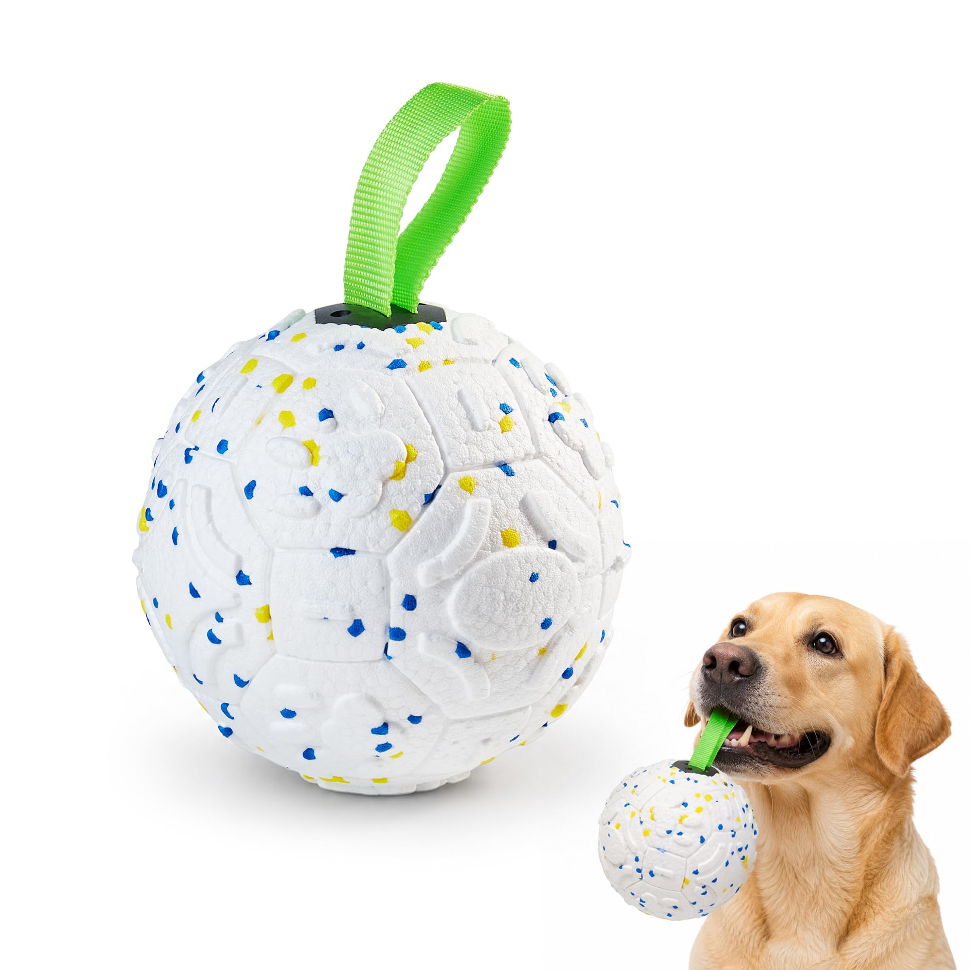 Potaroma Squeaky Football Dog Ball with Strap, 15 cm Tough PU Toy