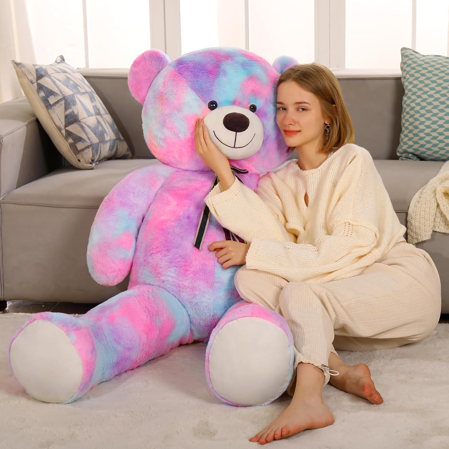 Tezituor Big Teddy Bear,Giant Rainbow Purple Teddy Bear Stuffed Animal,59 Inches Soft Plush Bear Toys,Girlfriend Baby Shower Life Size Bears Gifts for Valentines,Christmas,Birthday 5 Feet - Image 3