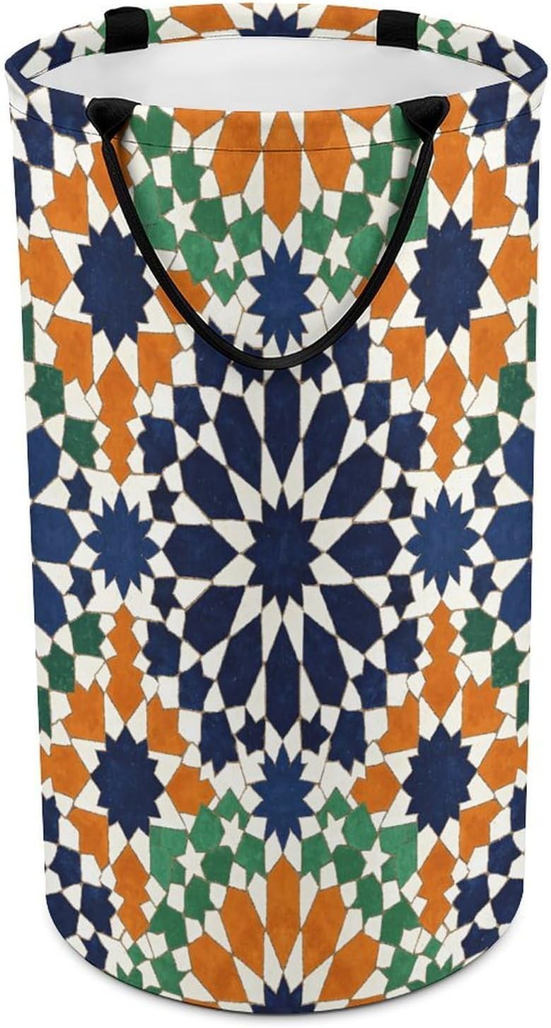 Starburst Geometry Laundry Hamper with Handles Waterproof Collapsible Laundry Basket Large Lightweight Round Dirty Clothes Hamper for Home Dorm Bathroom Decor