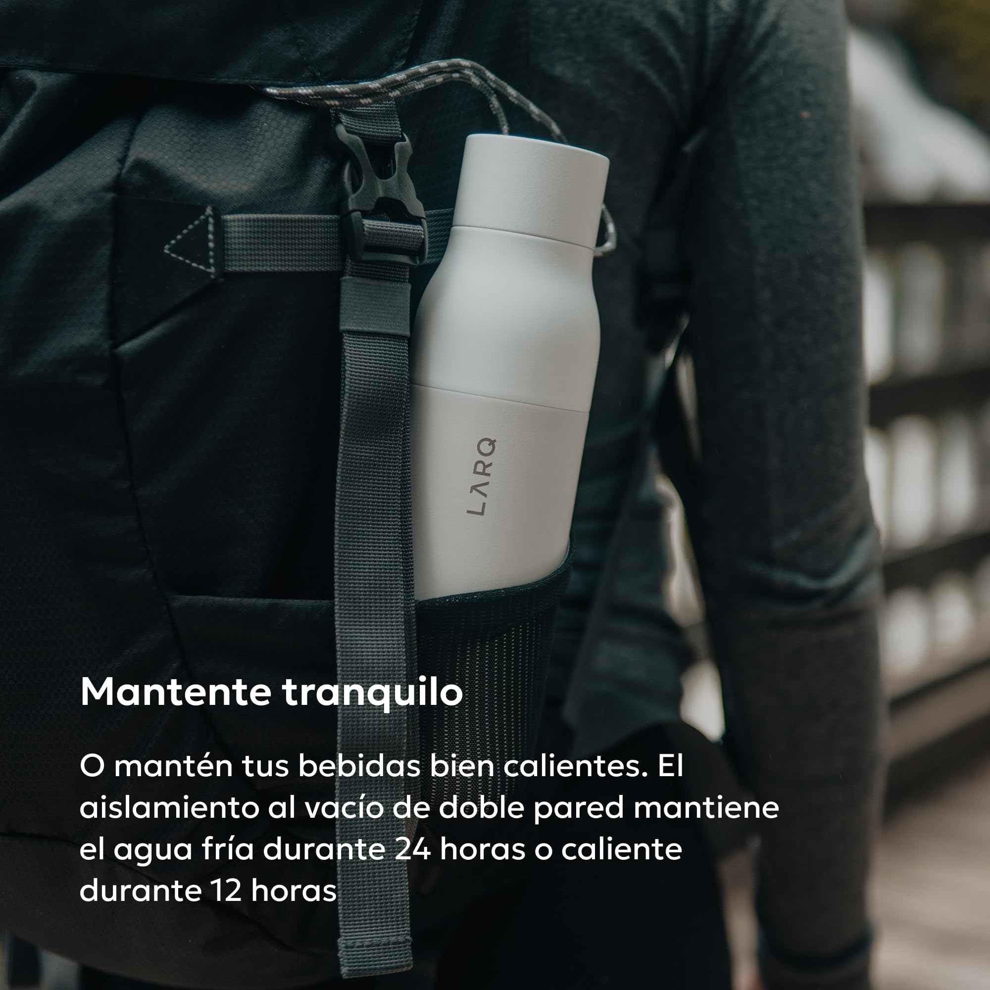 LARQ Twist Top - Botella de agua de acero inoxidable con aislamiento al vacío y diseño galardonado, termo, 740ml, Granite White