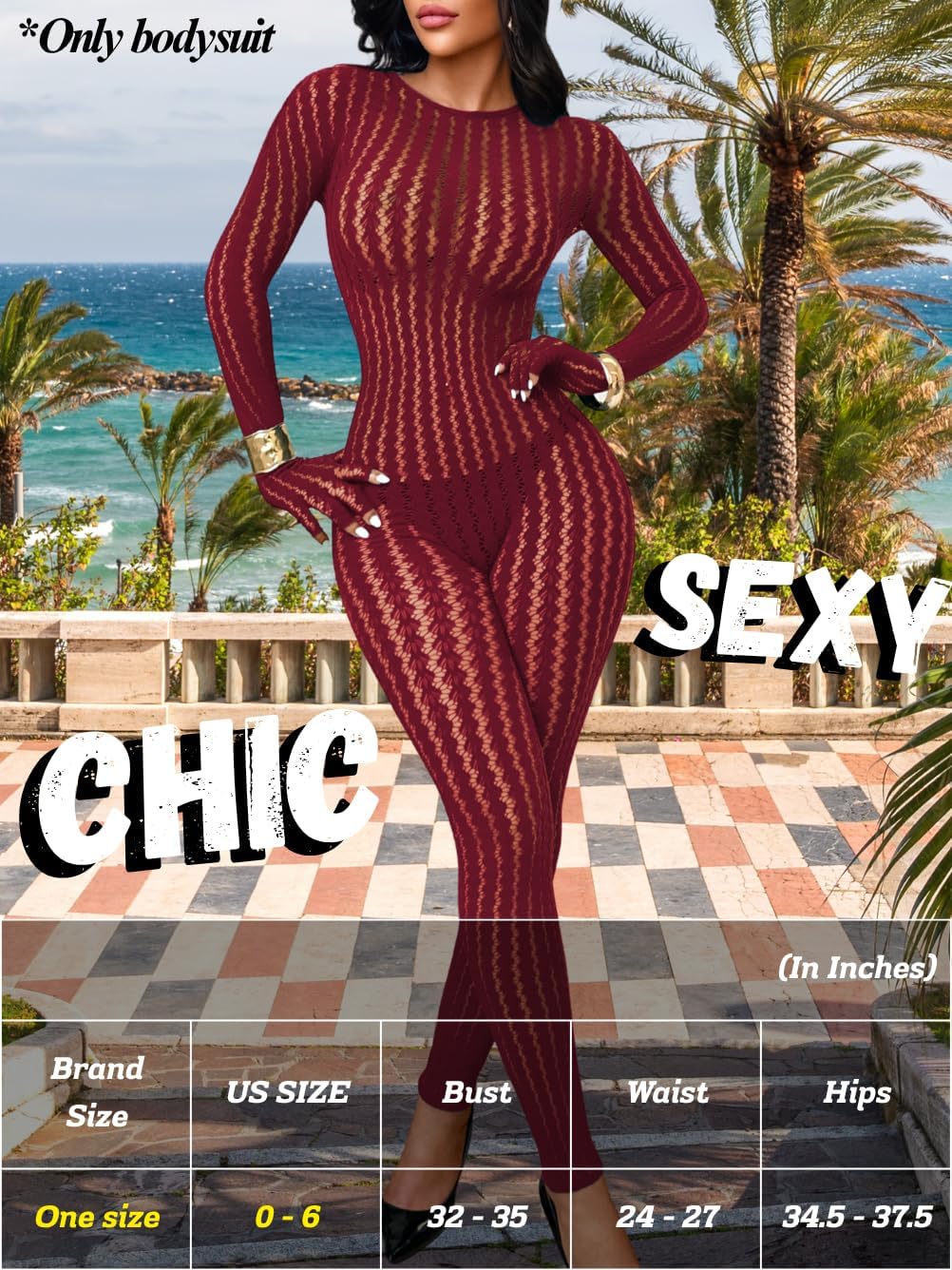 Kaei&Shi Sexy Lace Jumpsuit For Women Club Outfit,Sheer Rave Fishnet Bodysuit,Full Body One Piece Mesh Romper Size 0-6