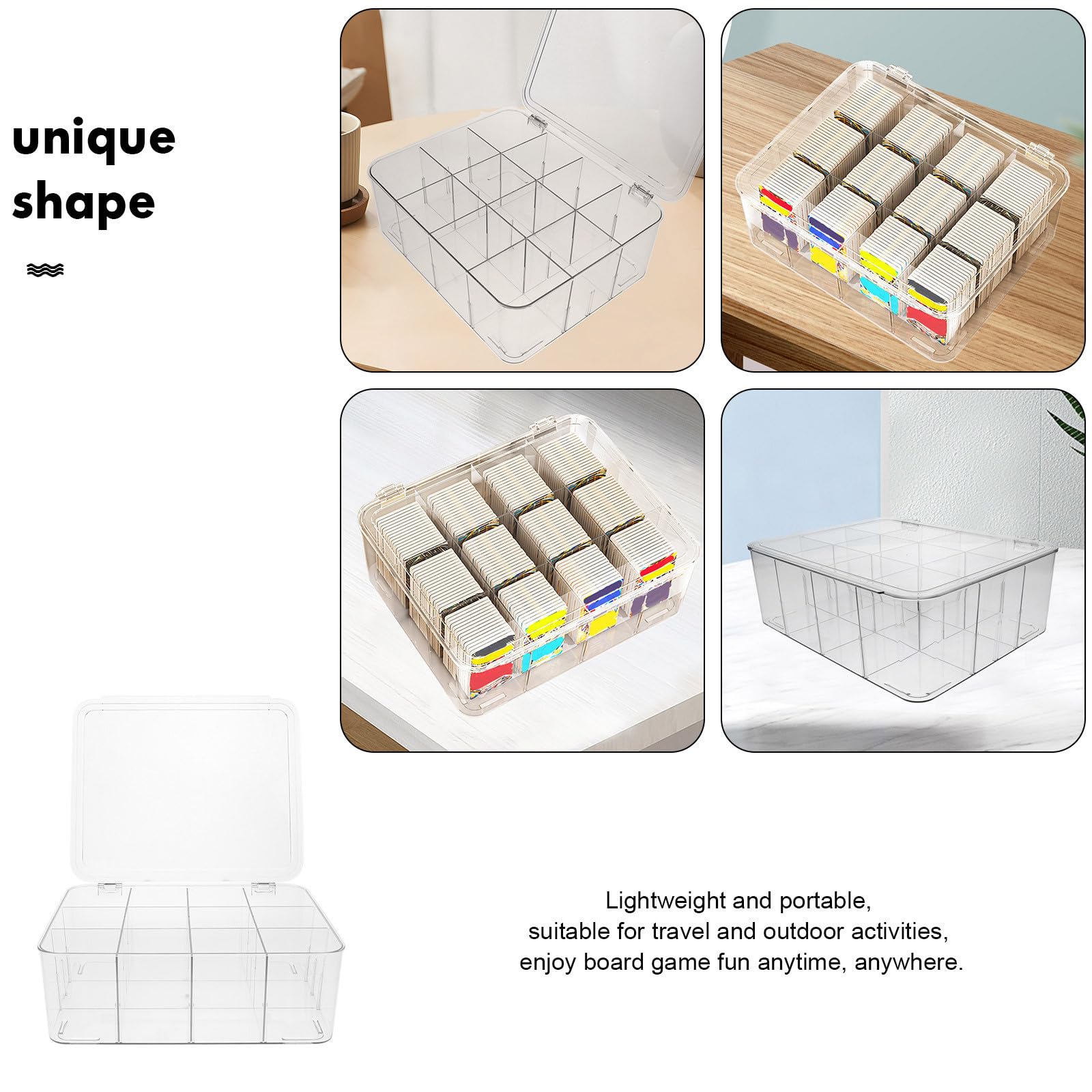 HEMOTON Tarjetero Organizador de Tarjetas de Juego Transparente de Plástico con Compartimentos y Tapa, para Cartas de Póker, Estuche para Tarjetas de Visita
