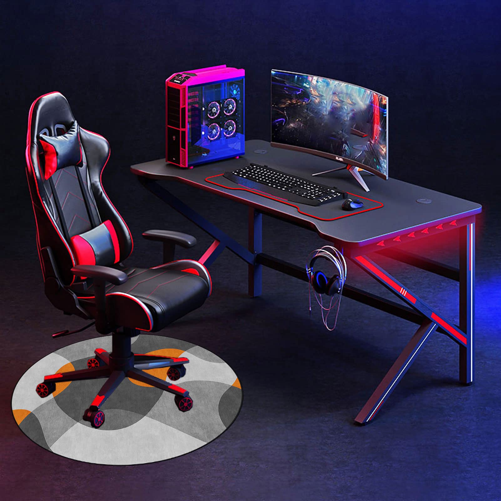 EYZO Tappetino per Sedia da Ufficio Gaming per Moquette e Pavimento Rigido, Tappetino per Sedia da Scrivania Antiscivolo per Home Office, Tappeto Multiuso Tappetino di Protezione Rotondo 90 cm