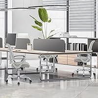 Vista 2 de Silla ejecutiva de oficina Sweetcrispy para gerente, ergonómica de malla ajustable, con respaldo medio giratorio y soporte lumbar cómodo, brazos Gris