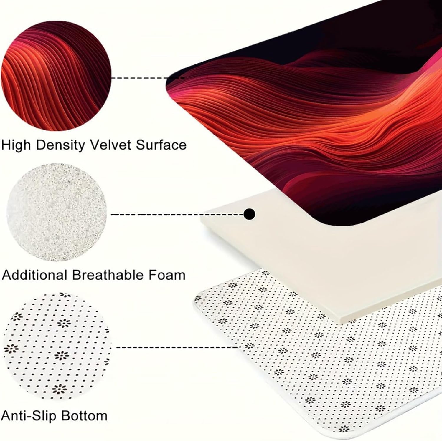 Gradient Red Kitchen Mats with 2PCS Non-Slip Washable,Kitchen Rug Heavy Duty Durable, Floor Mats for Kitchen,Office,Sink,Laundry